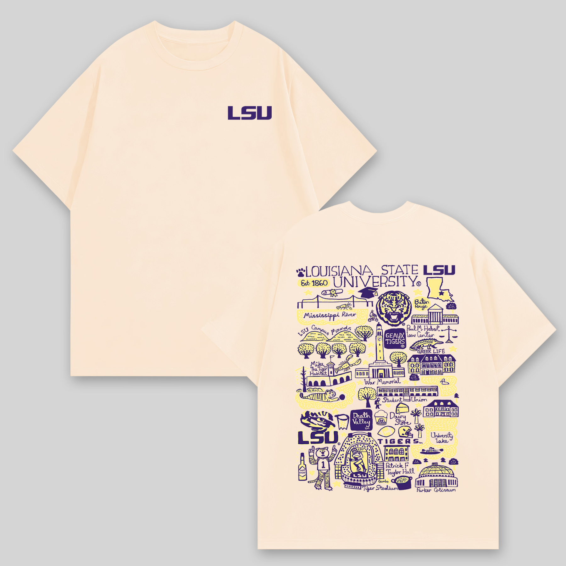 Louisiana State University Printed Oversized Unisex T-shirts Image - 3