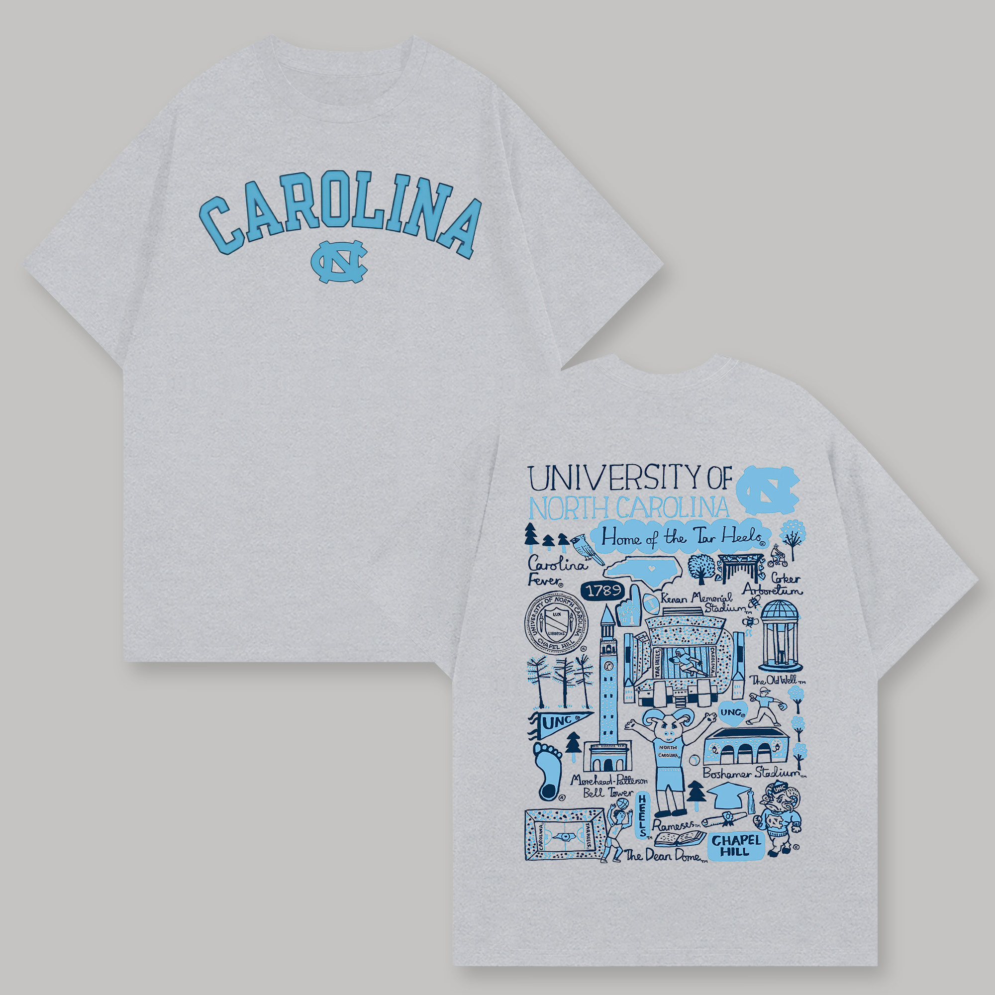 University of North Carolina Printed Oversized Unisex T-shirts Image - 1