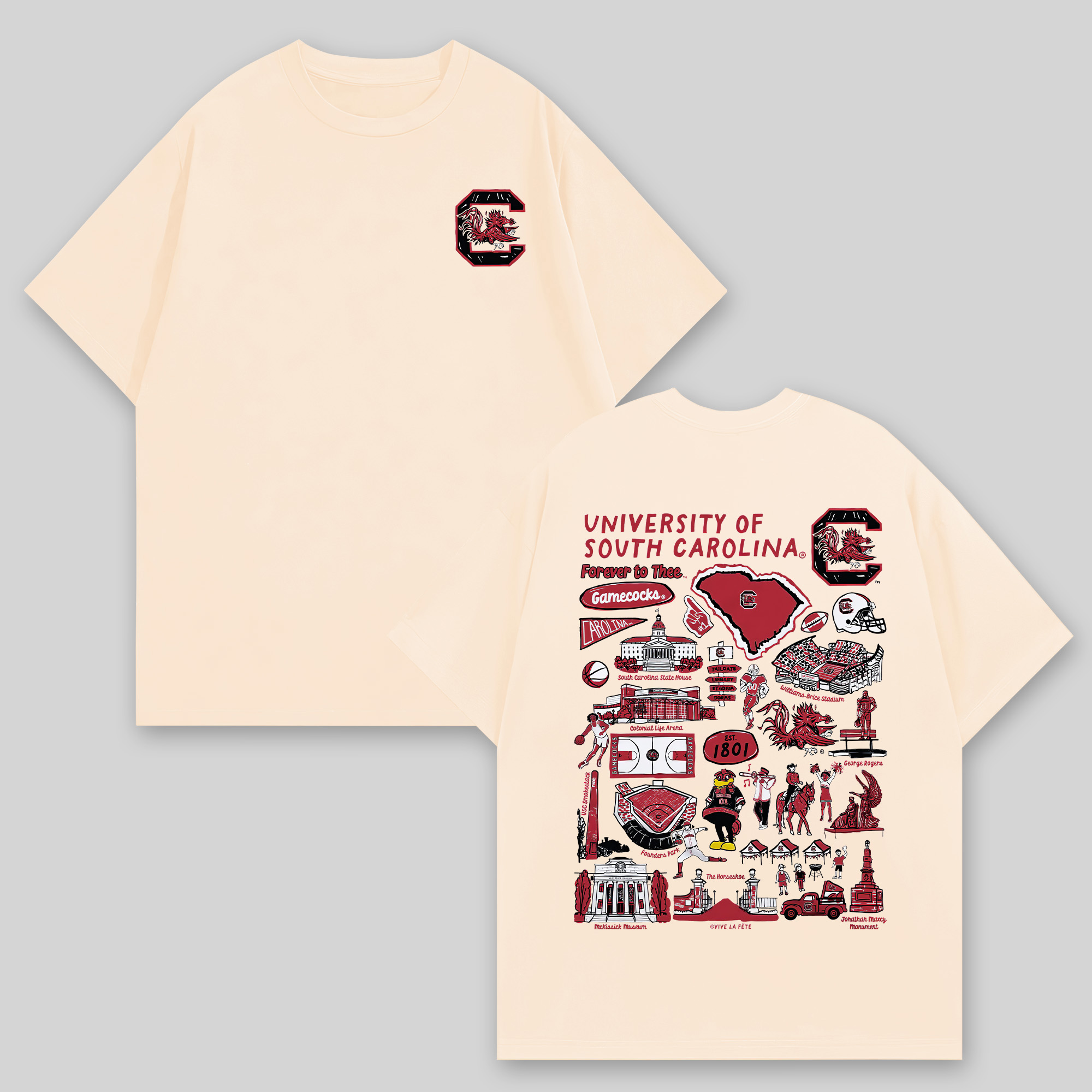 University of South Carolina Printed Oversized Unisex T-shirts Image - 2