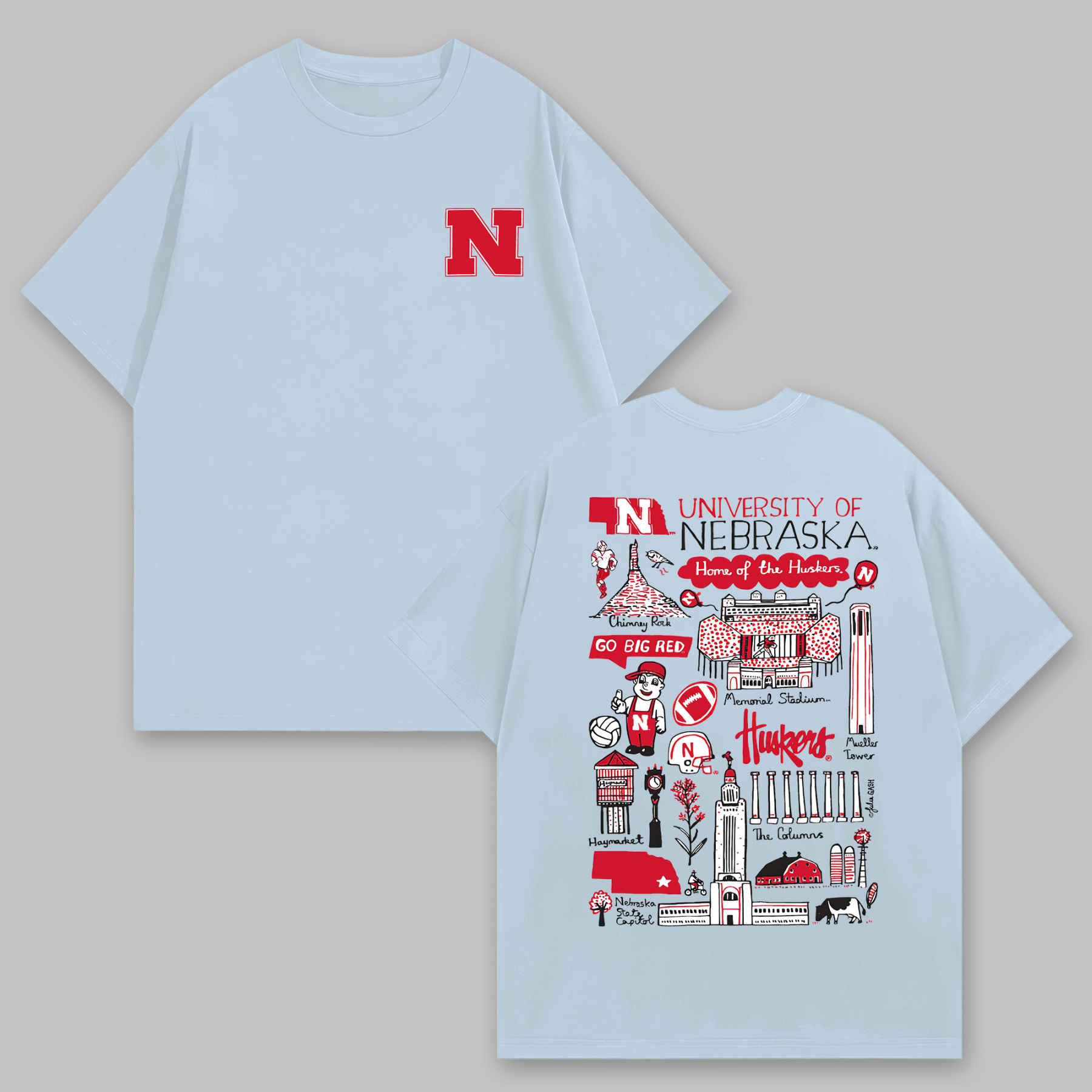 University of Nebraska Printed Oversized Unisex T-shirts Image - 5