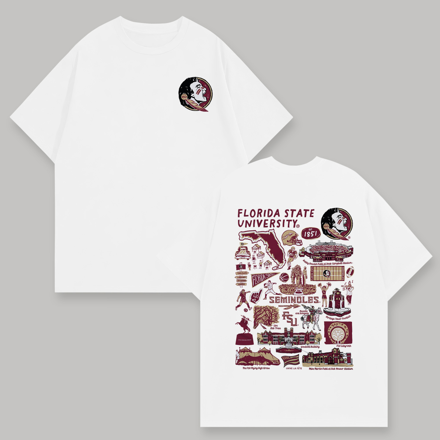 Florida State University Printed Oversized Unisex T-shirts Image - 1