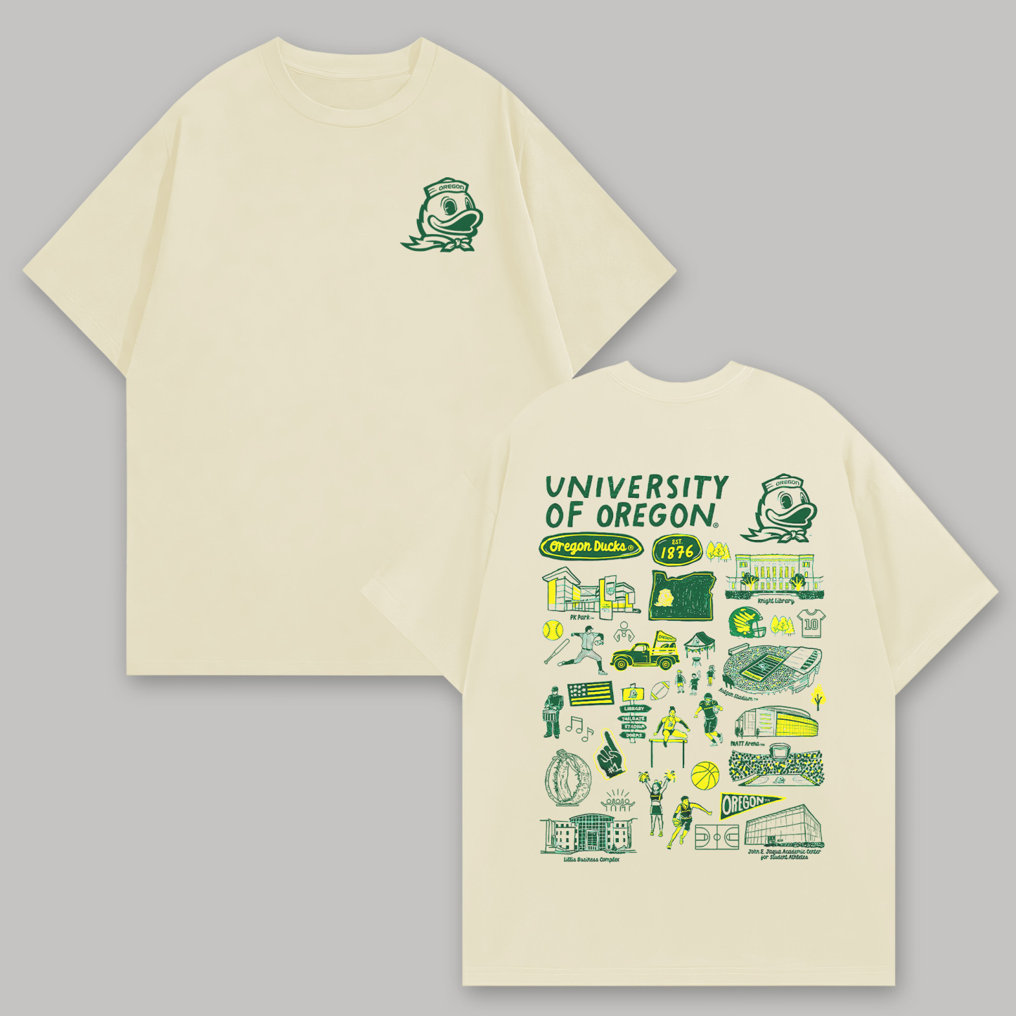 University of Oregon Printed Oversized Unisex T-shirts Image - 3