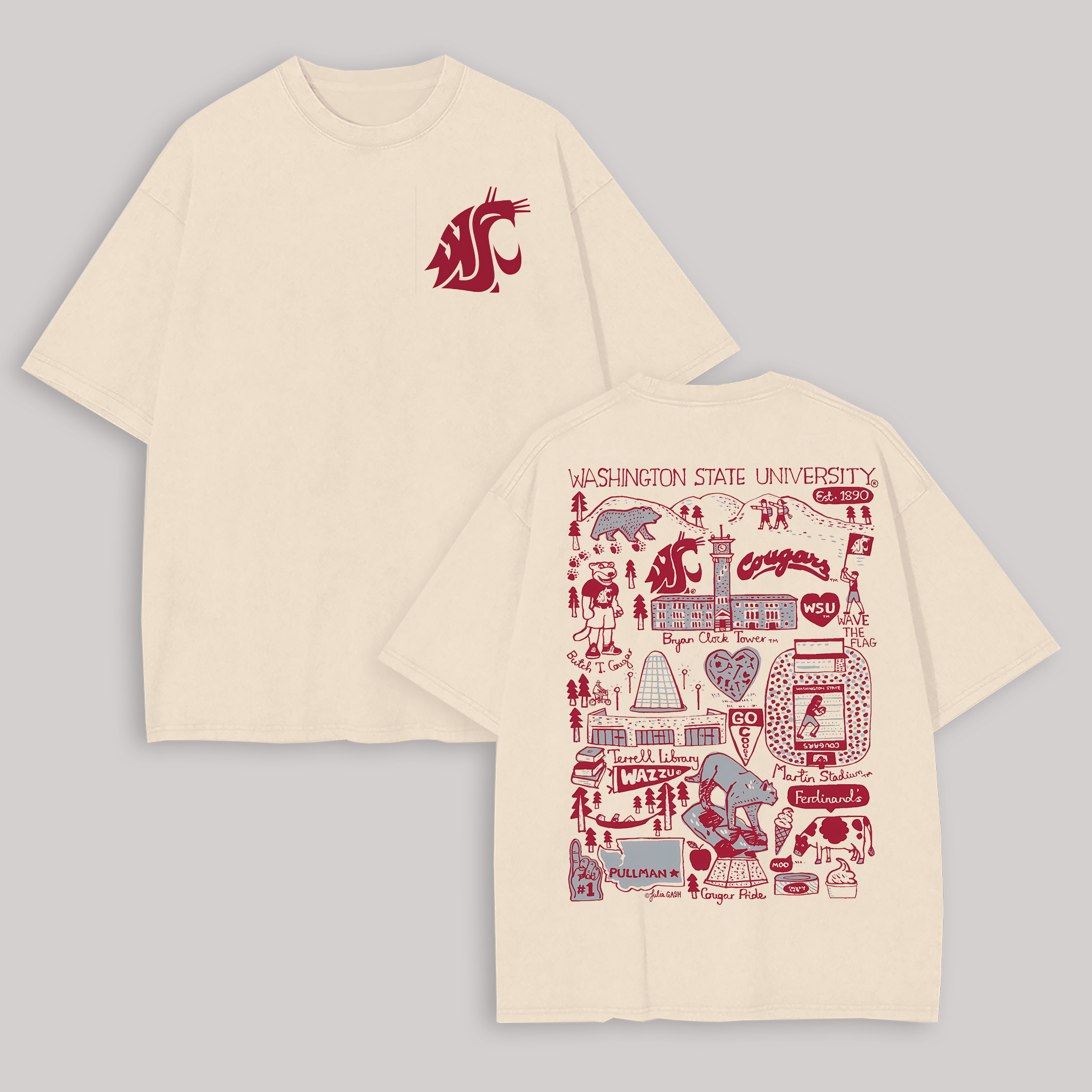 Washington State University Printed Oversized Unisex T-shirt Image - 1