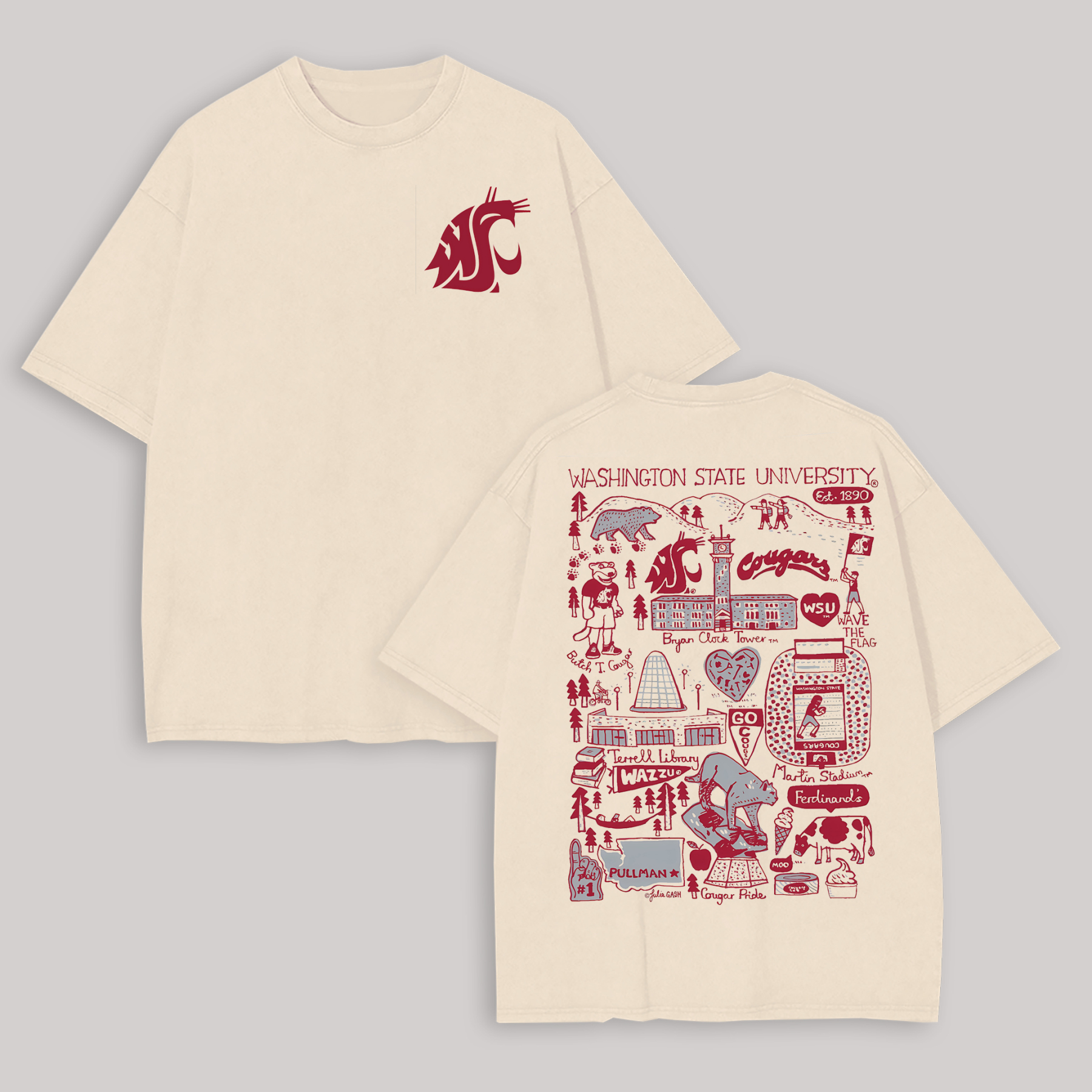 Washington State University Printed Oversized Unisex T-shirt Image - 1