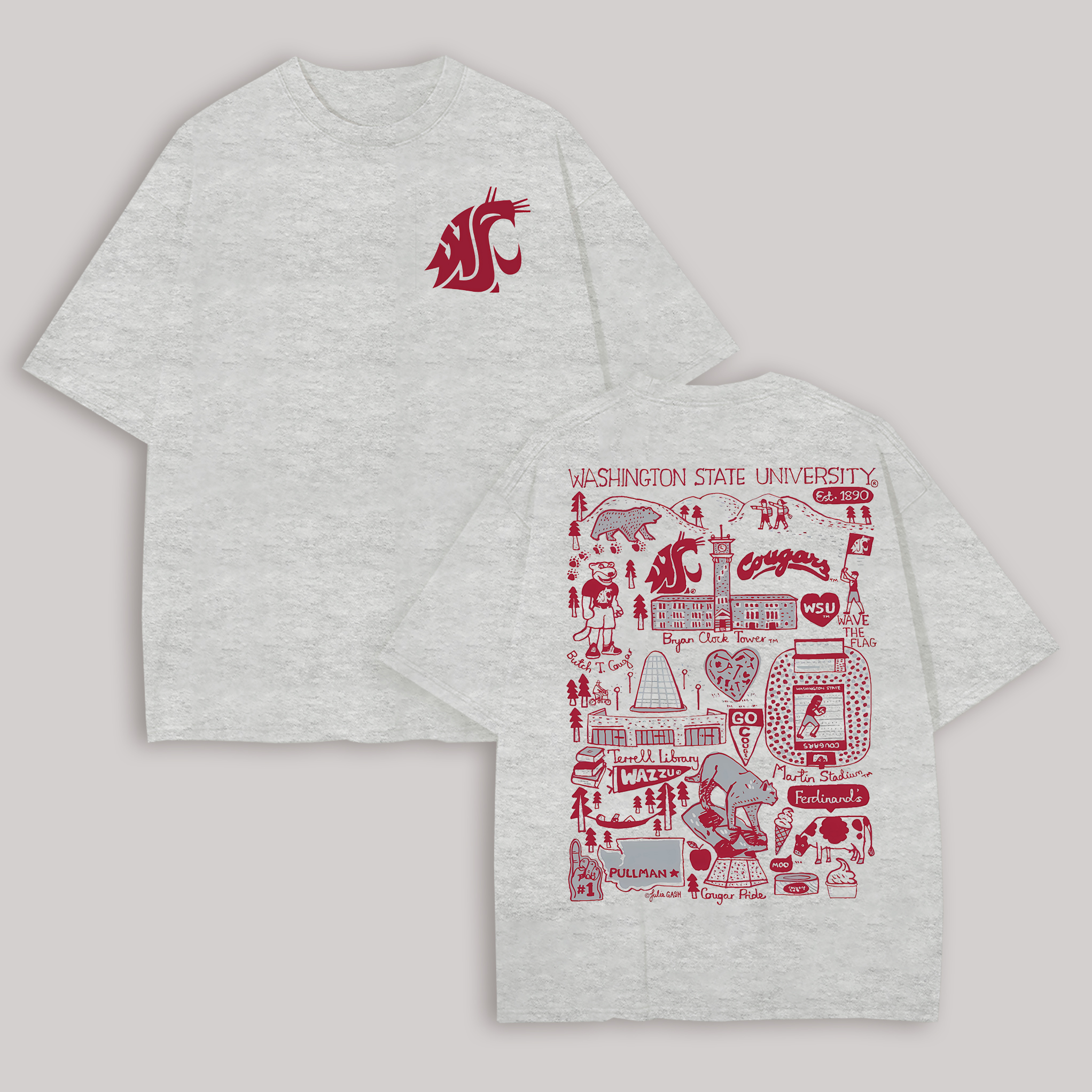 Washington State University Printed Oversized Unisex T-shirt Image - 3