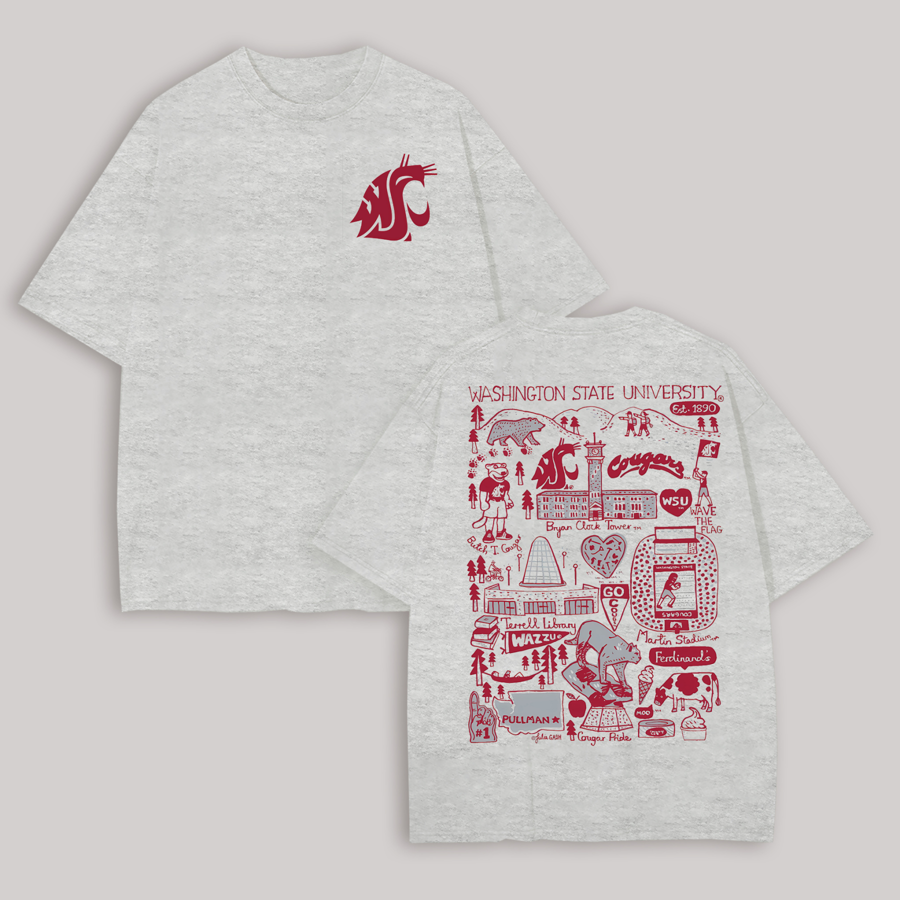 Washington State University Printed Oversized Unisex T-shirt Image - 3
