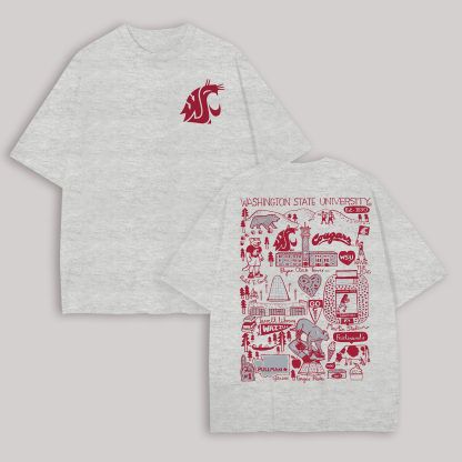 Washington State University Printed Oversized Unisex T-shirt Image - 3