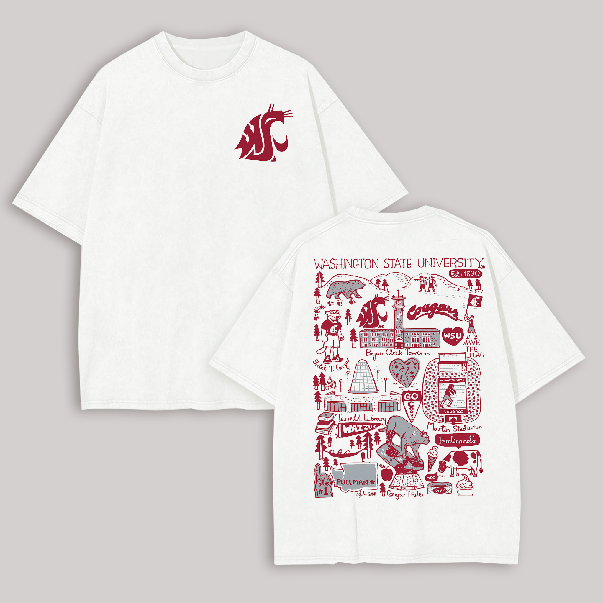 Washington State University Printed Oversized Unisex T-shirt Image - 2