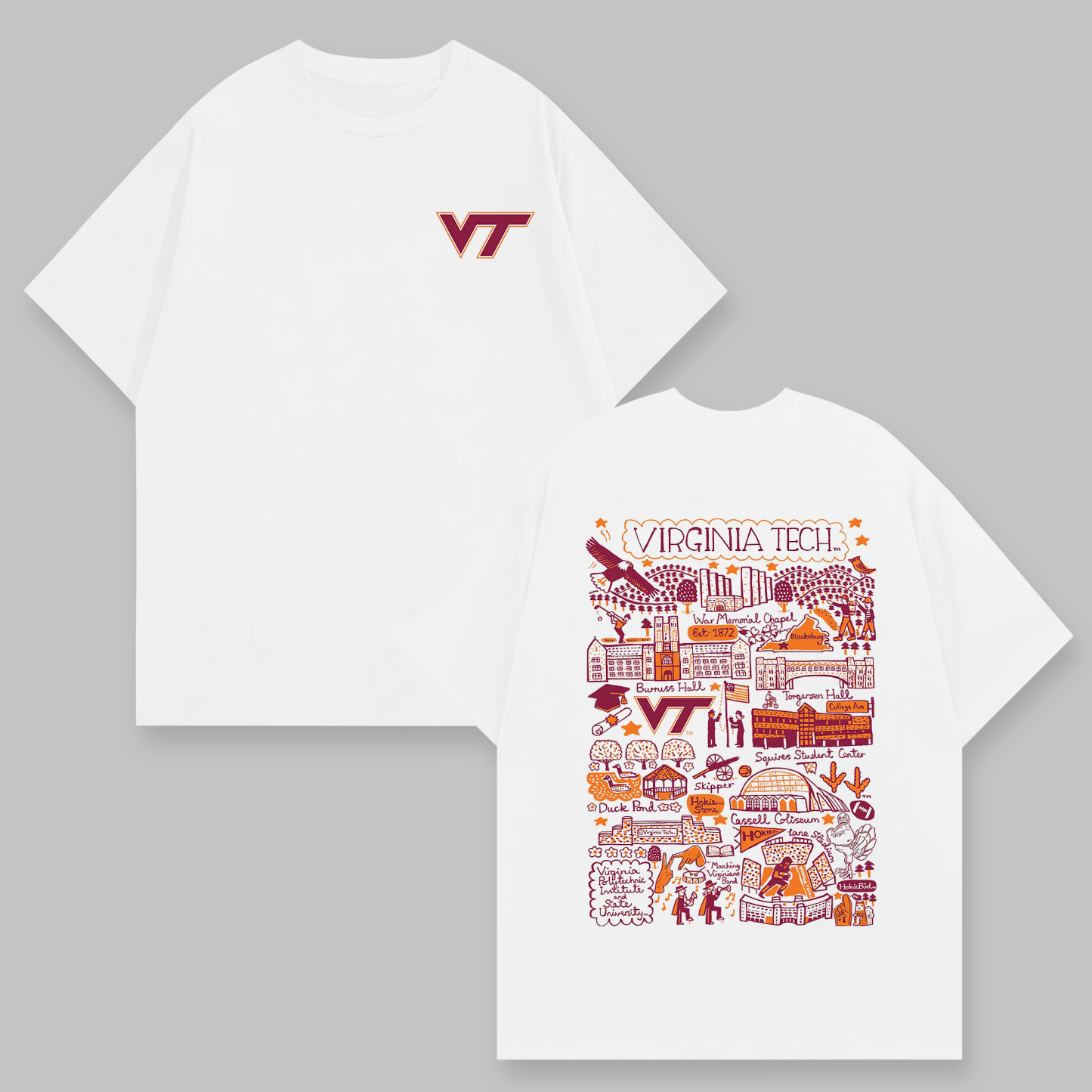 Virginia Tech Printed Oversized Unisex T-shirts Image - 1