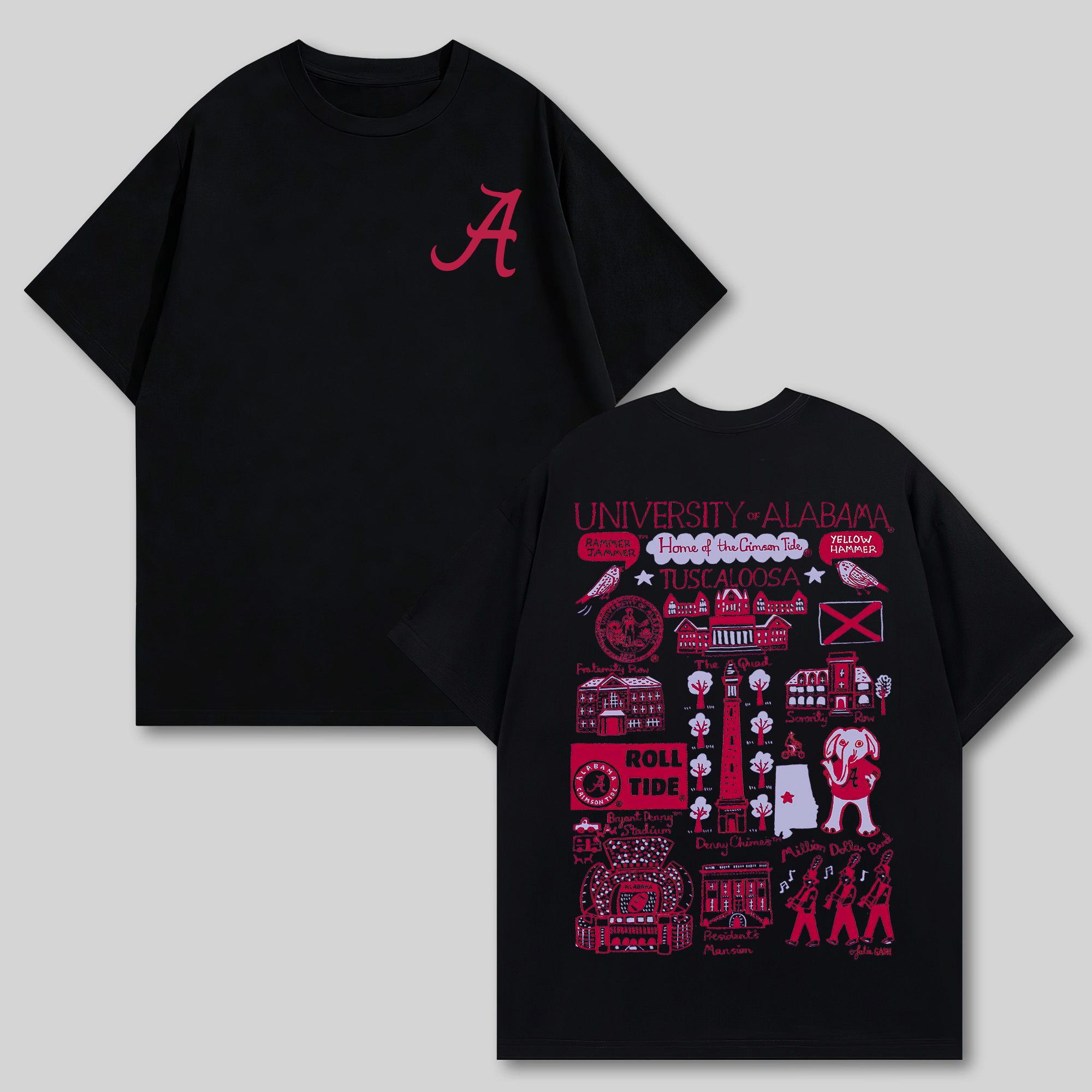 University of Alabama Printed Oversized Unisex T-shirts Image - 3