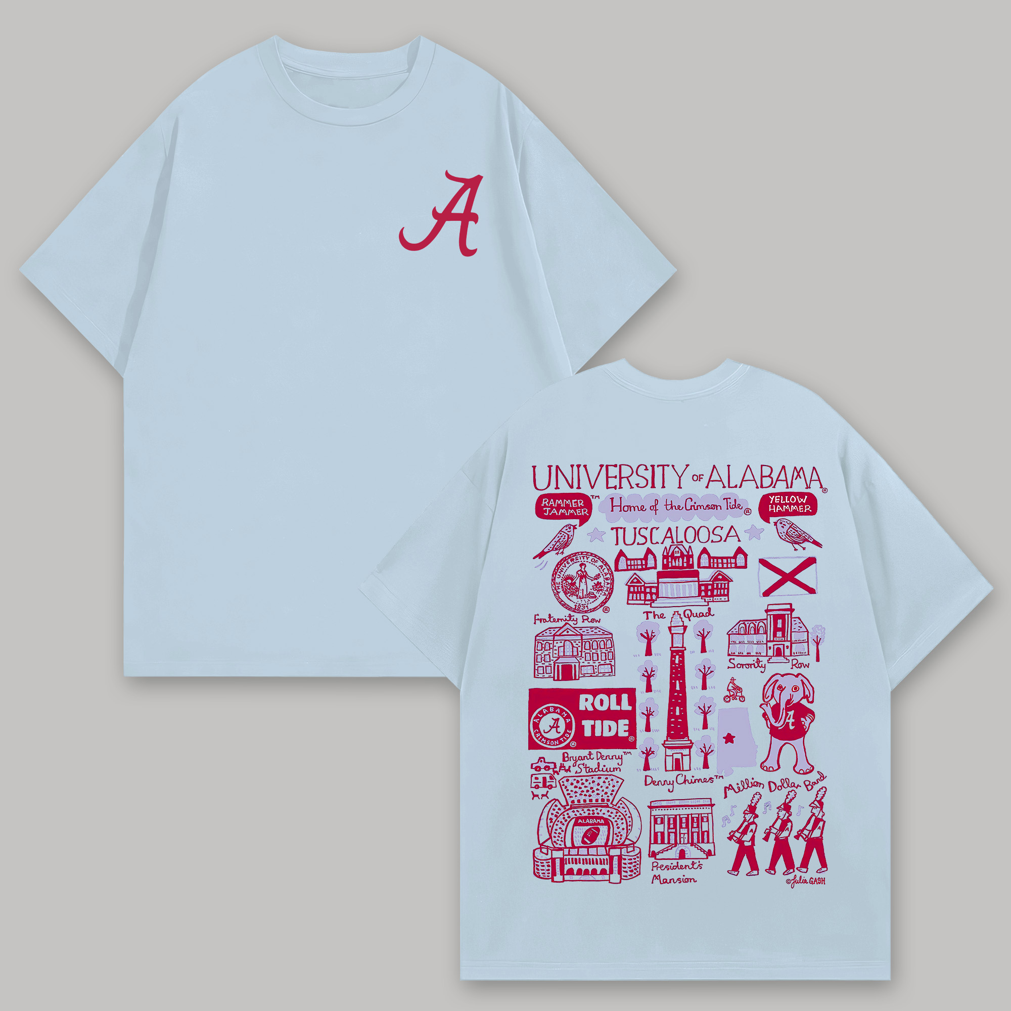 University of Alabama Printed Oversized Unisex T-shirts Image - 4