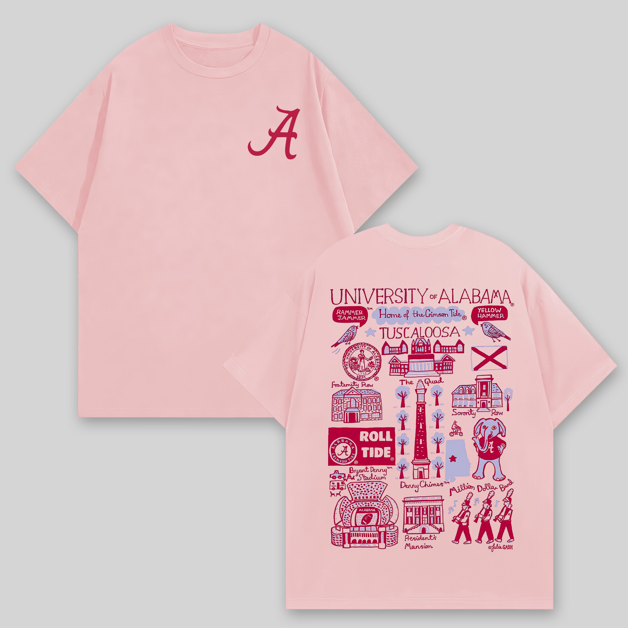 University of Alabama Printed Oversized Unisex T-shirts Image - 5