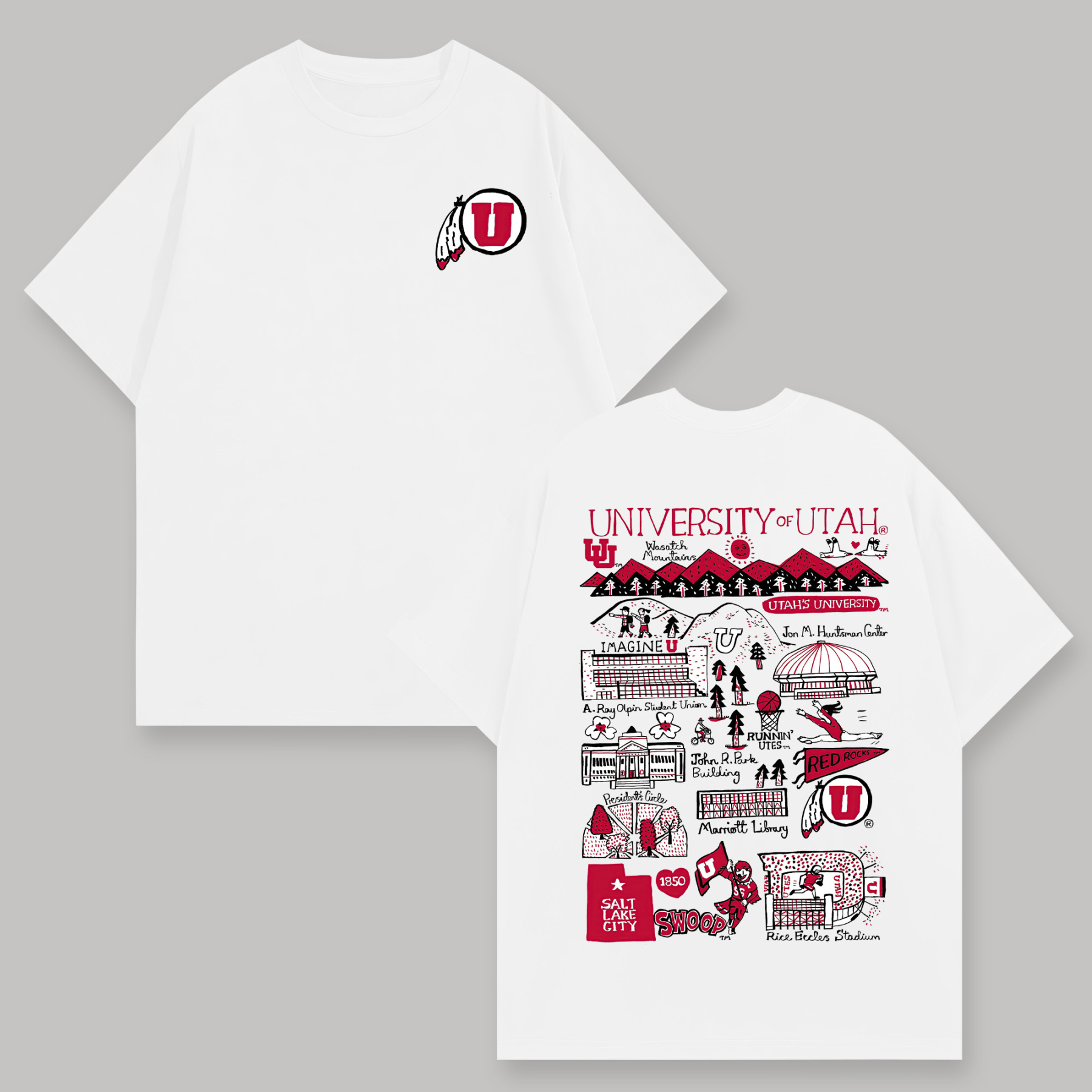 University of Utah Printed Oversized Unisex T-shirts Image - 1