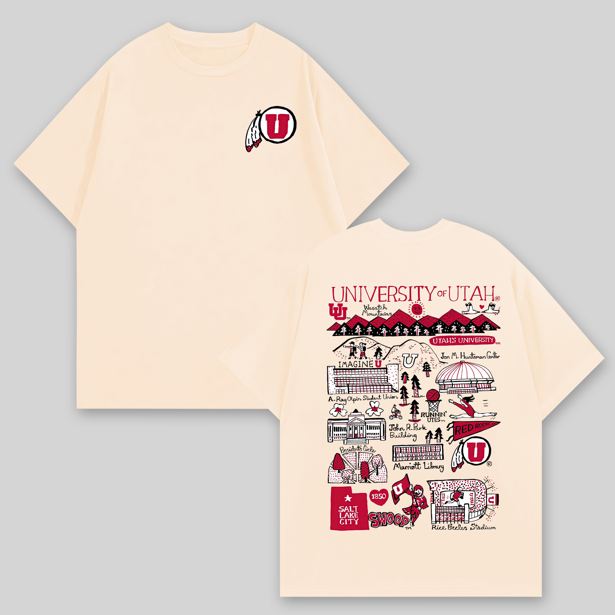 University of Utah Printed Oversized Unisex T-shirts Image - 2