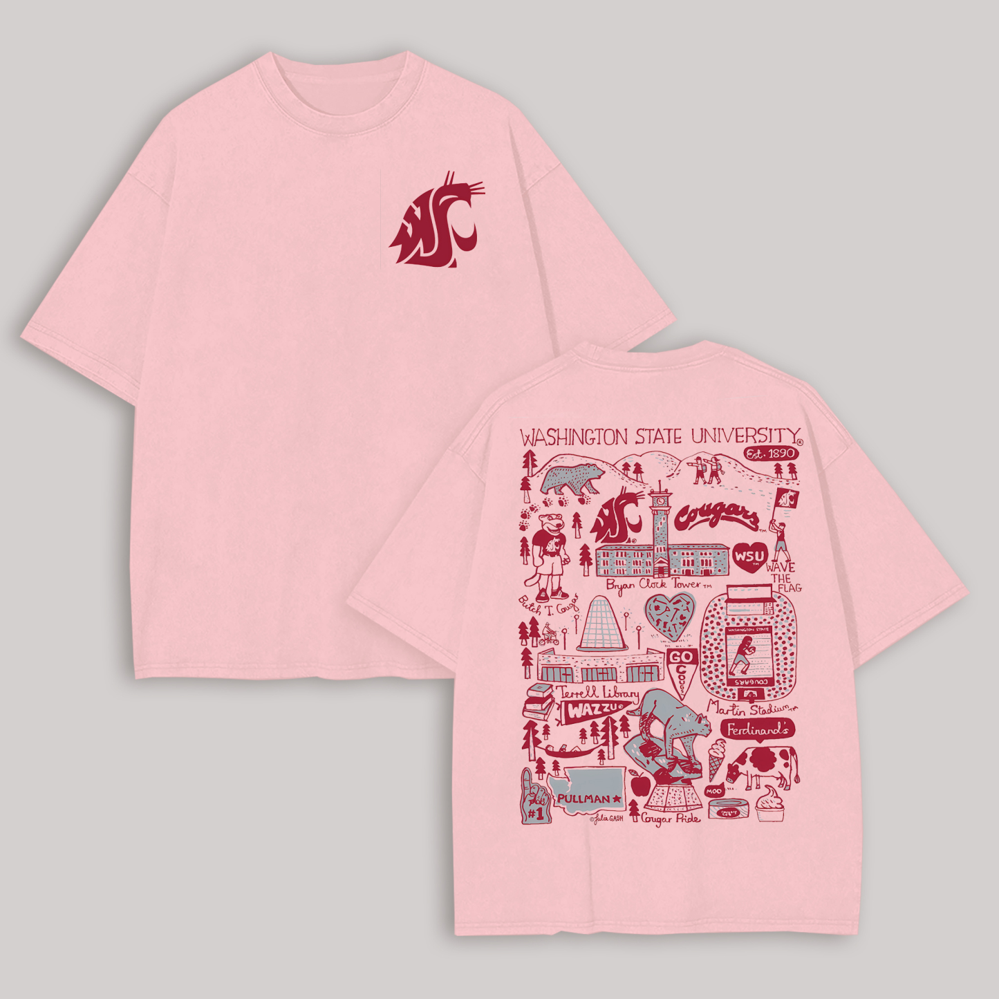 Washington State University Printed Oversized Unisex T-shirt Image - 7
