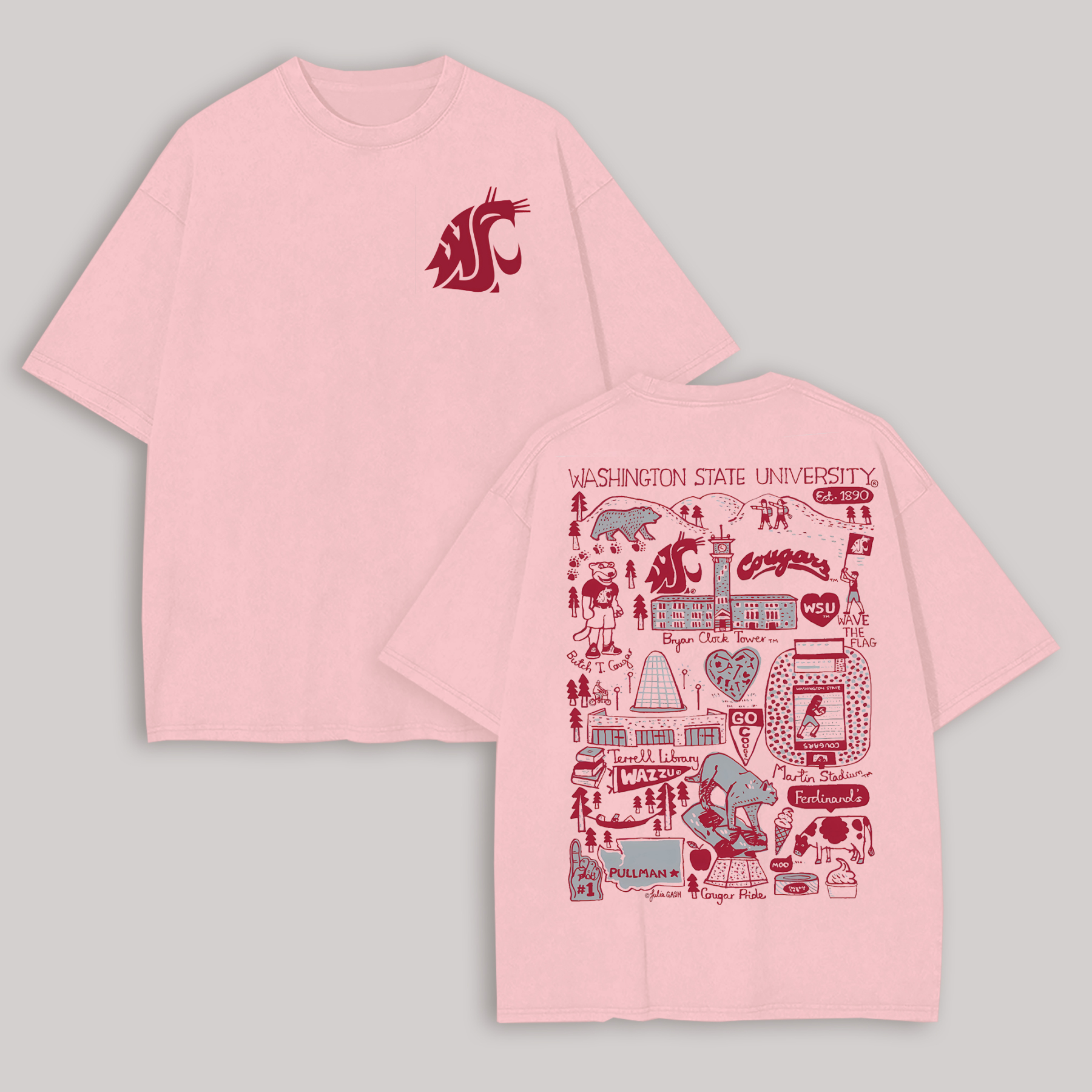 Washington State University Printed Oversized Unisex T-shirt Image - 7
