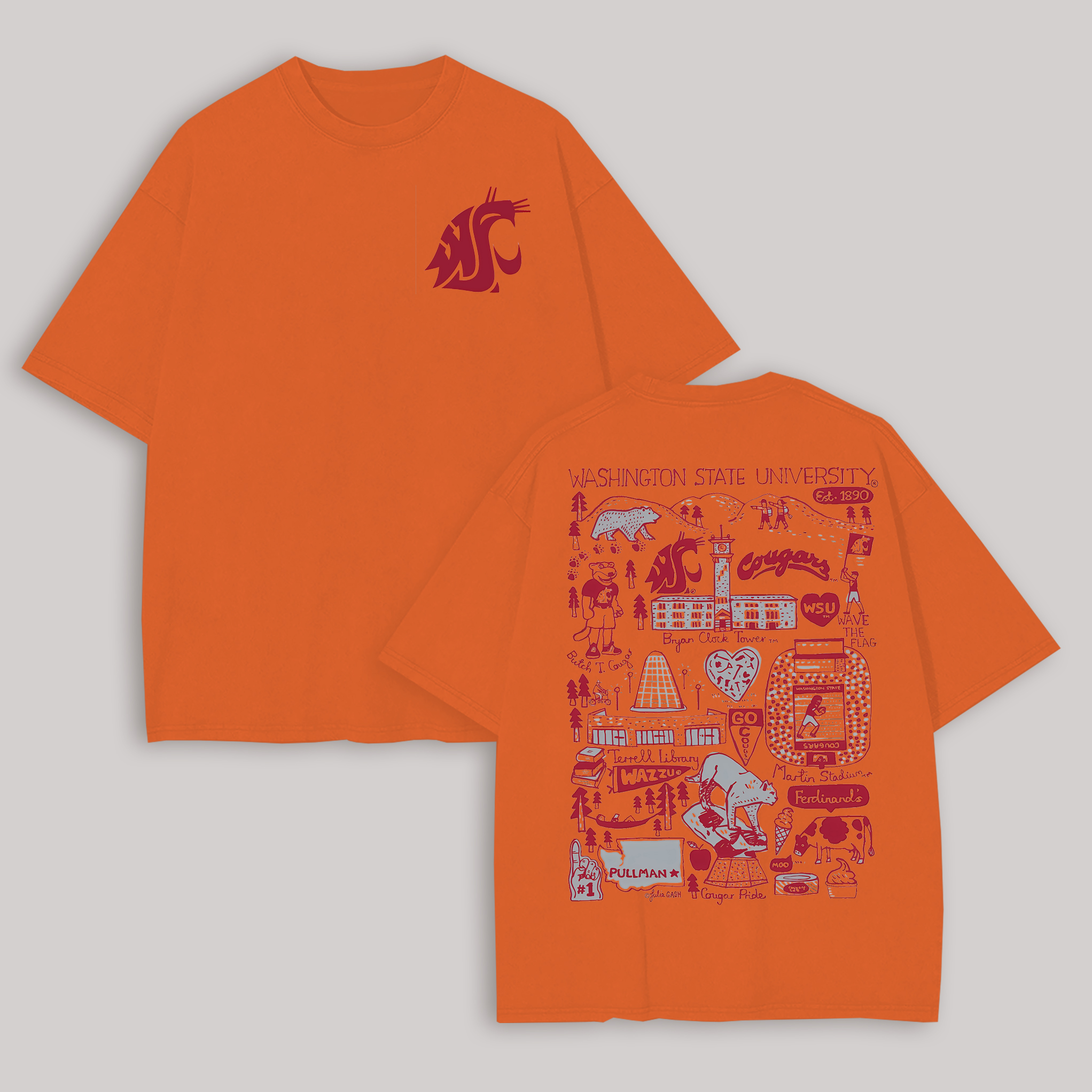 Washington State University Printed Oversized Unisex T-shirt Image - 4
