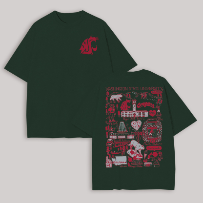 Washington State University Printed Oversized Unisex T-shirt Image - 10
