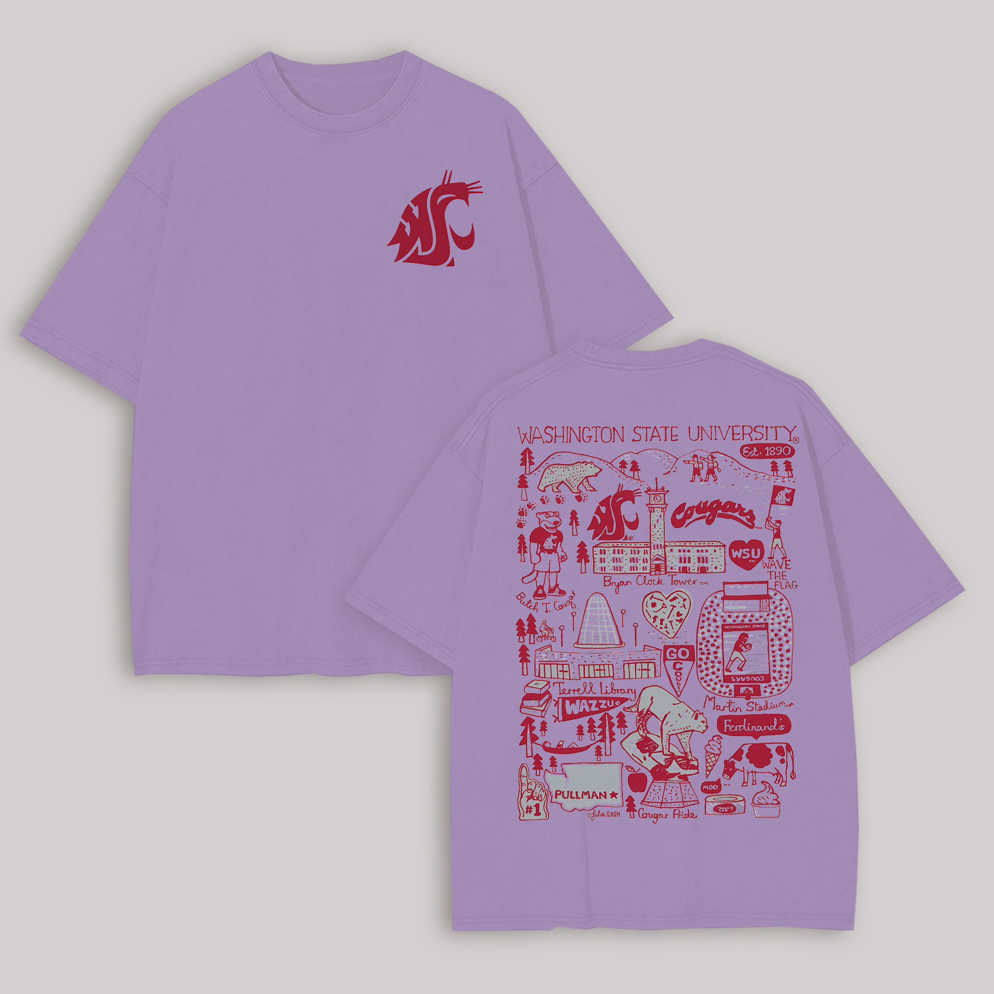 Washington State University Printed Oversized Unisex T-shirt Image - 9