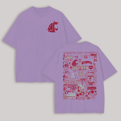 Washington State University Printed Oversized Unisex T-shirt Image - 9