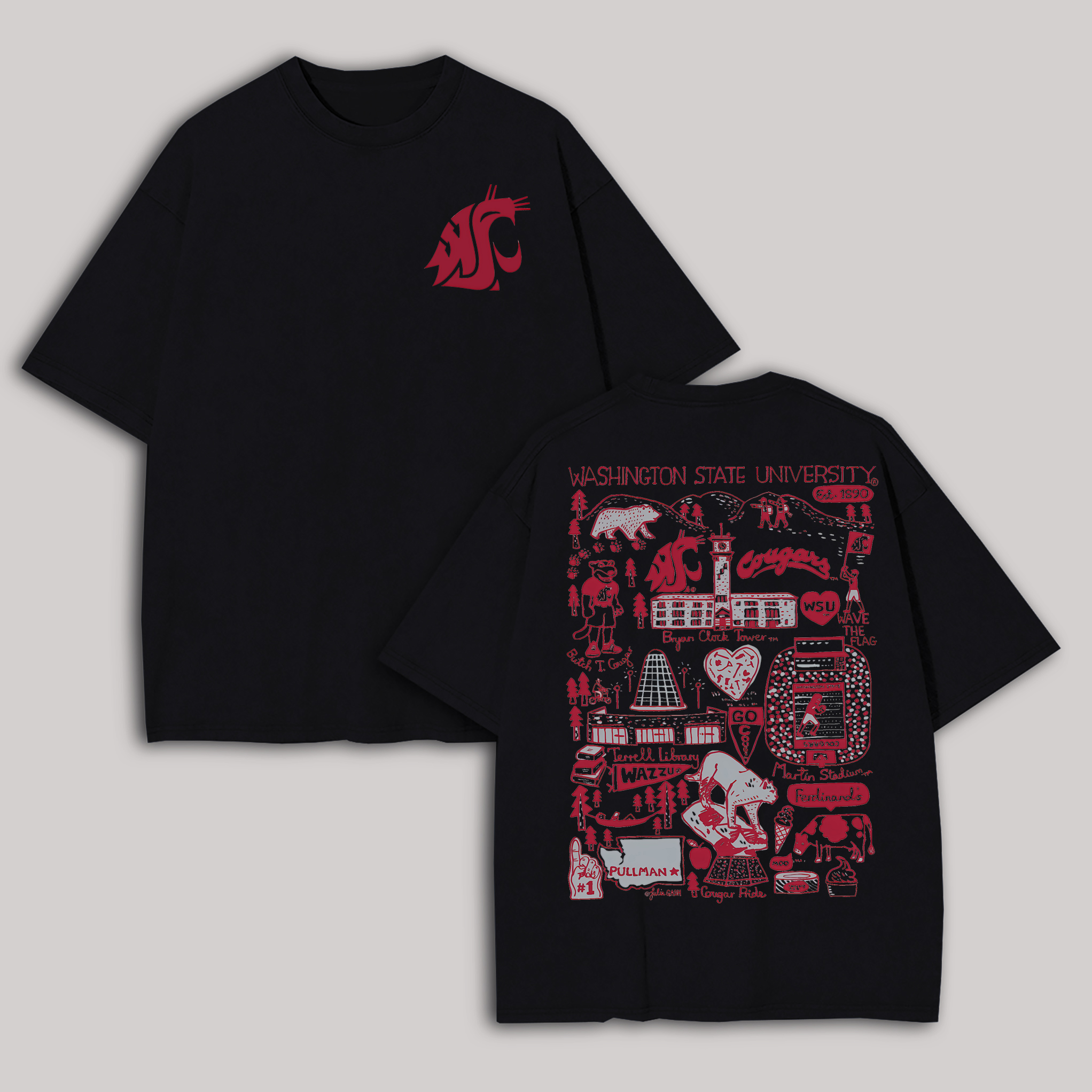 Washington State University Printed Oversized Unisex T-shirt Image - 15