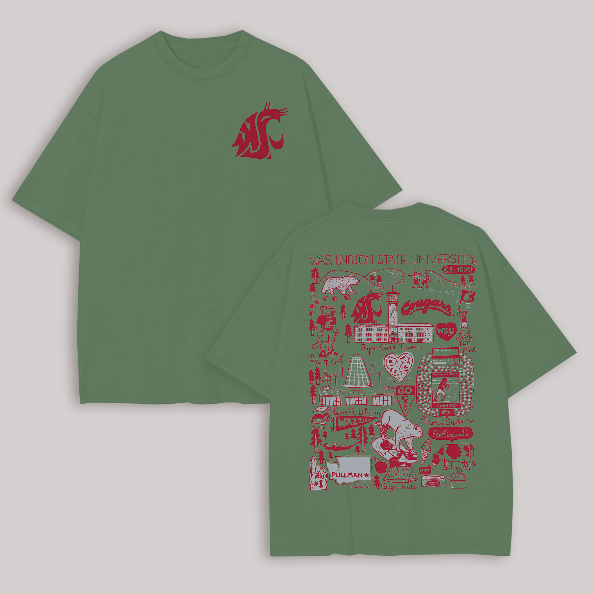 Washington State University Printed Oversized Unisex T-shirt Image - 5