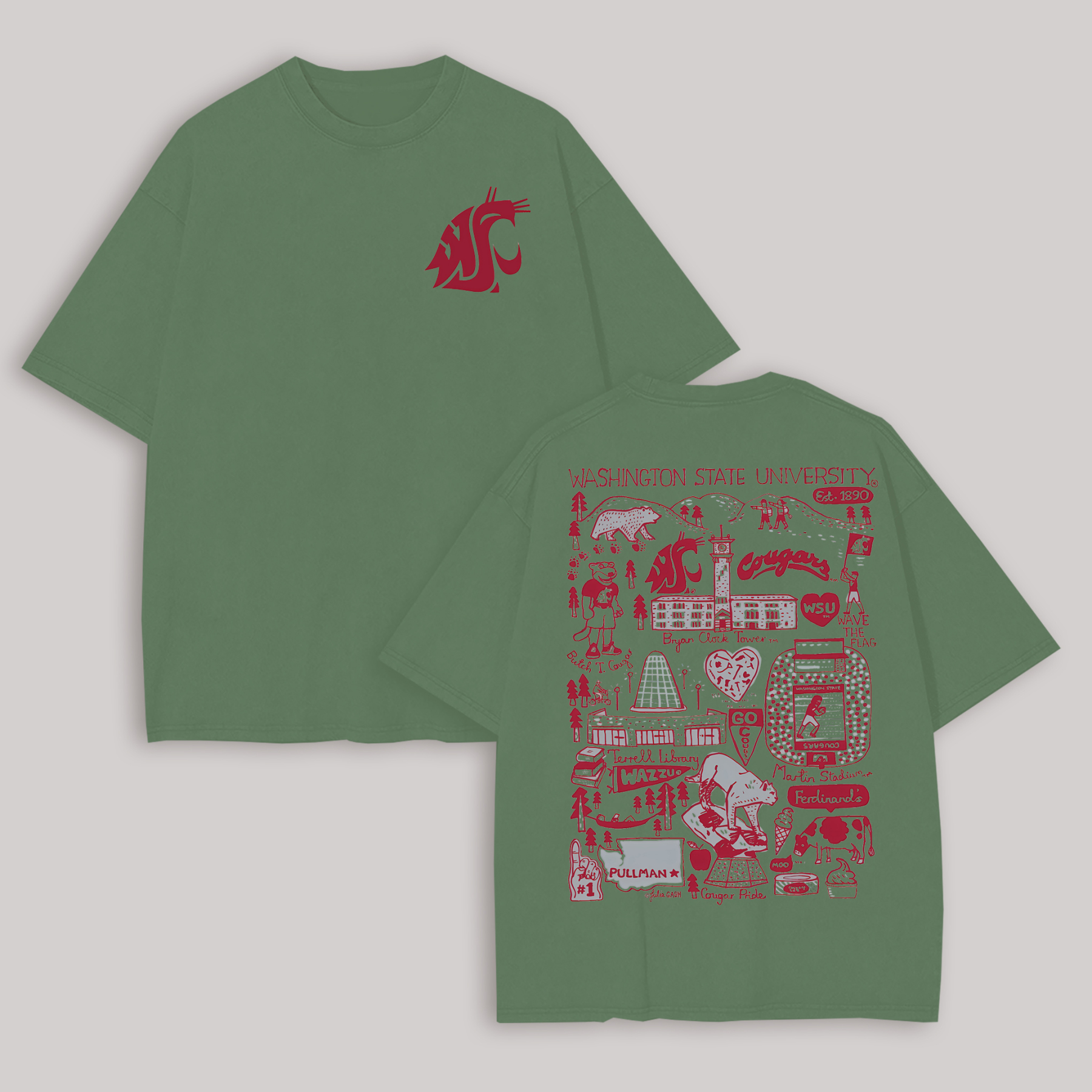 Washington State University Printed Oversized Unisex T-shirt Image - 5