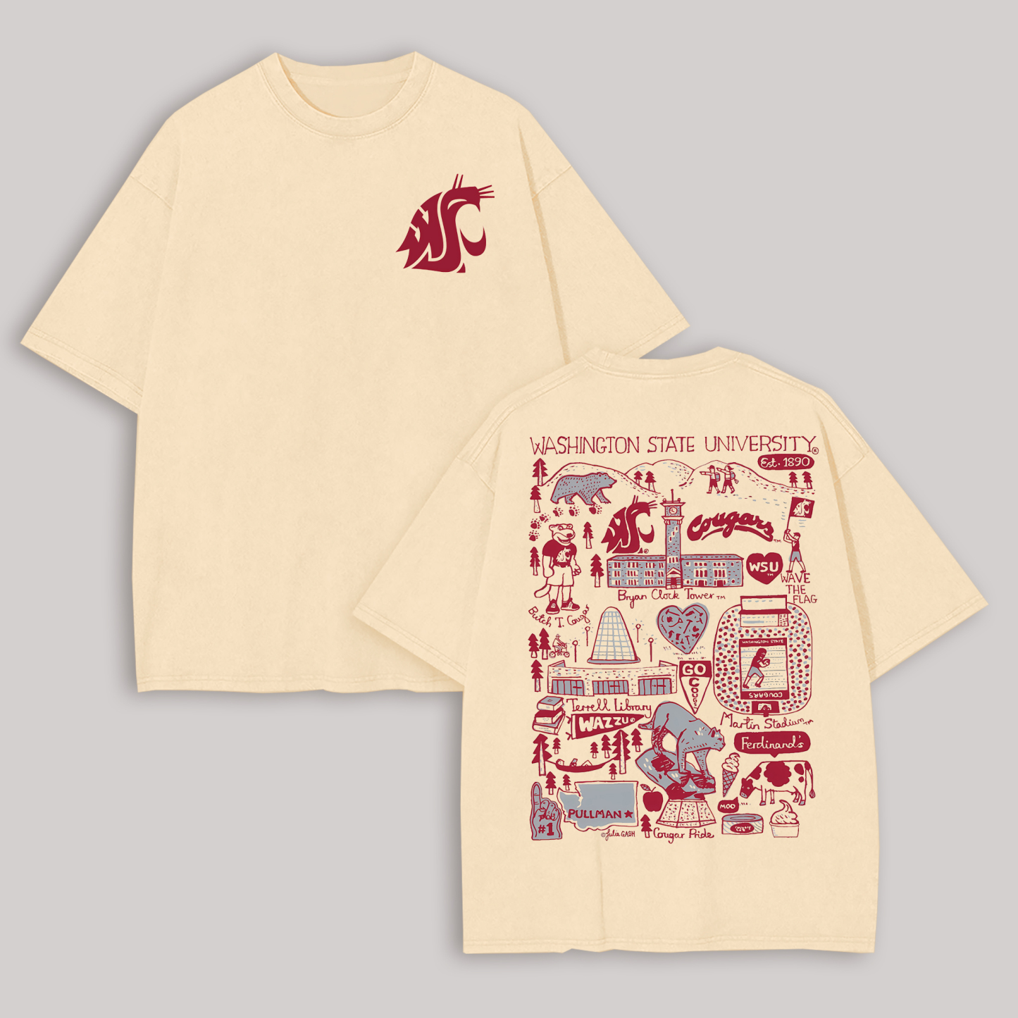 Washington State University Printed Oversized Unisex T-shirt Image - 6