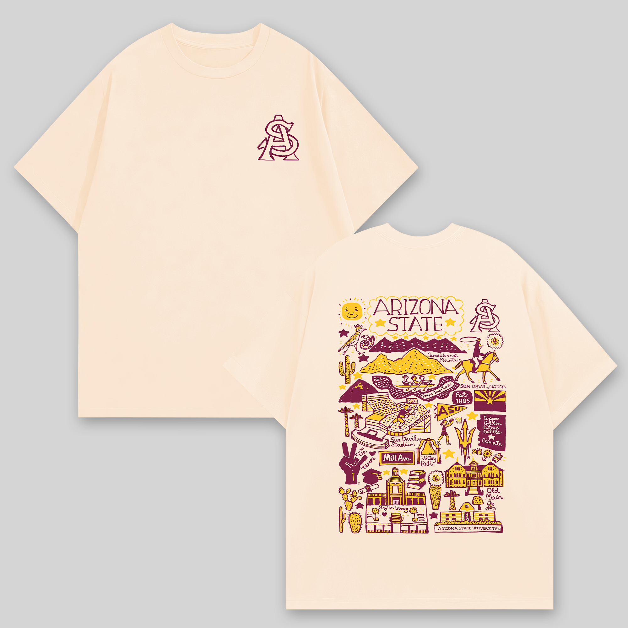 Arizona State University Printed Oversized Unisex T-shirts Image - 3