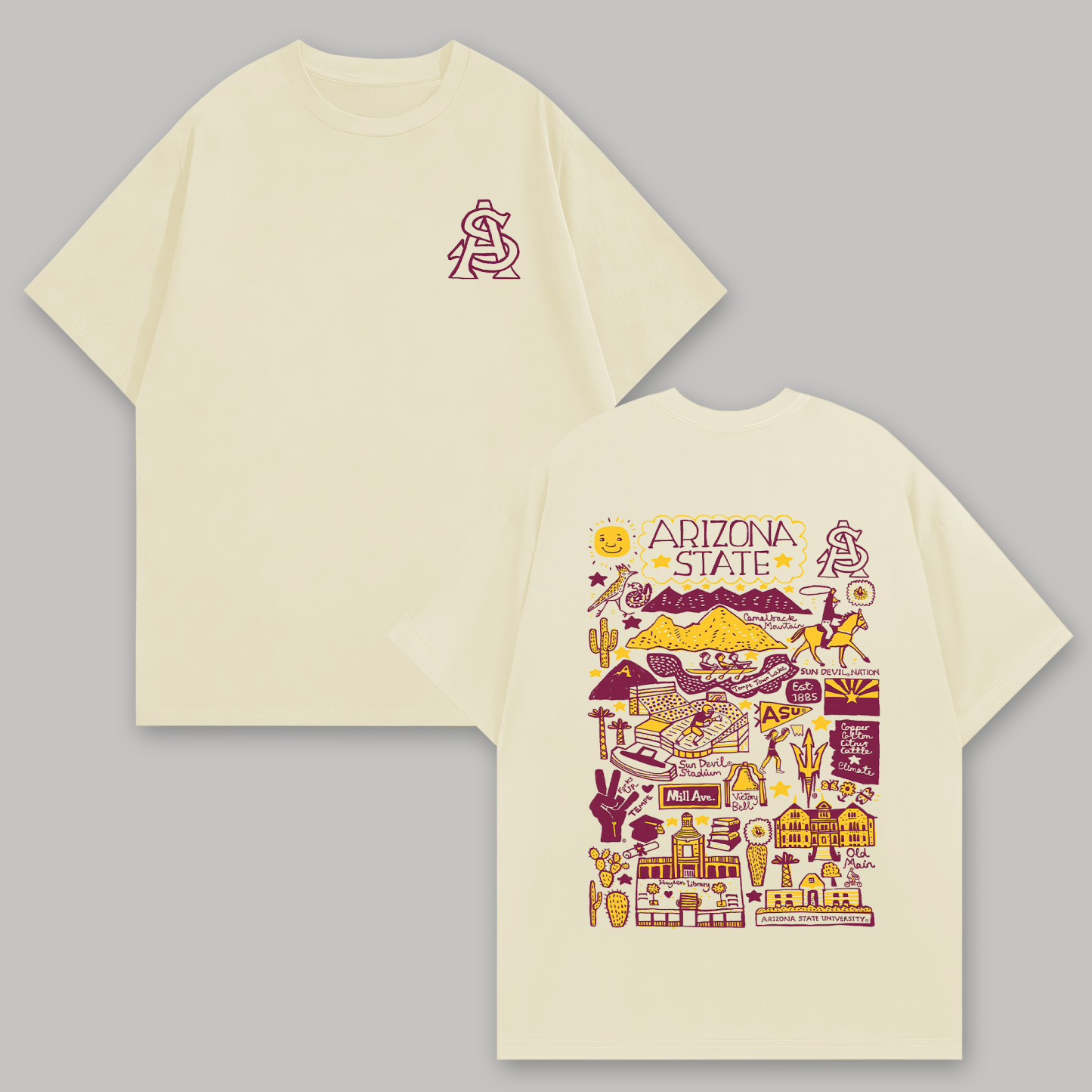 Arizona State University Printed Oversized Unisex T-shirts Image - 2