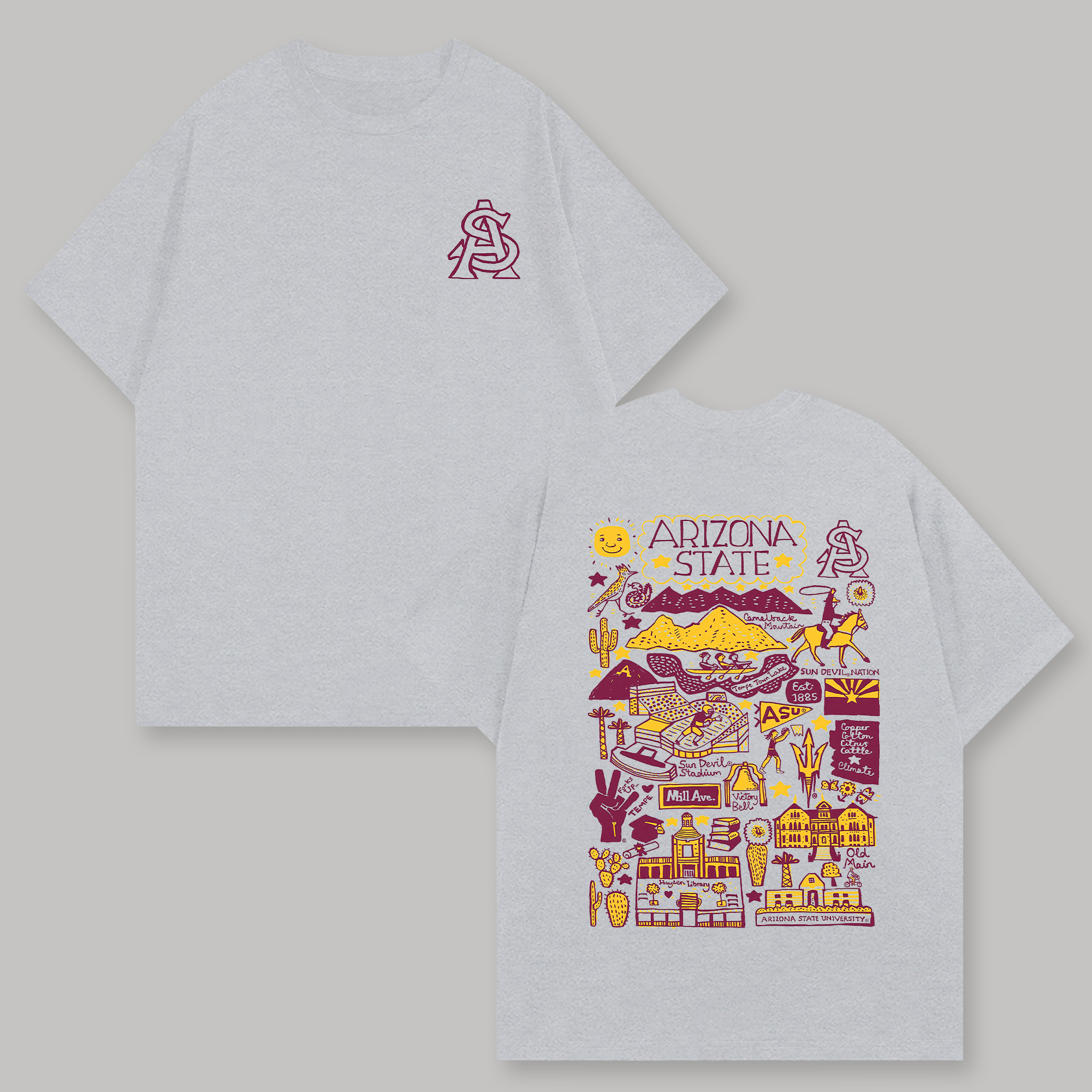 Arizona State University Printed Oversized Unisex T-shirts Image - 4