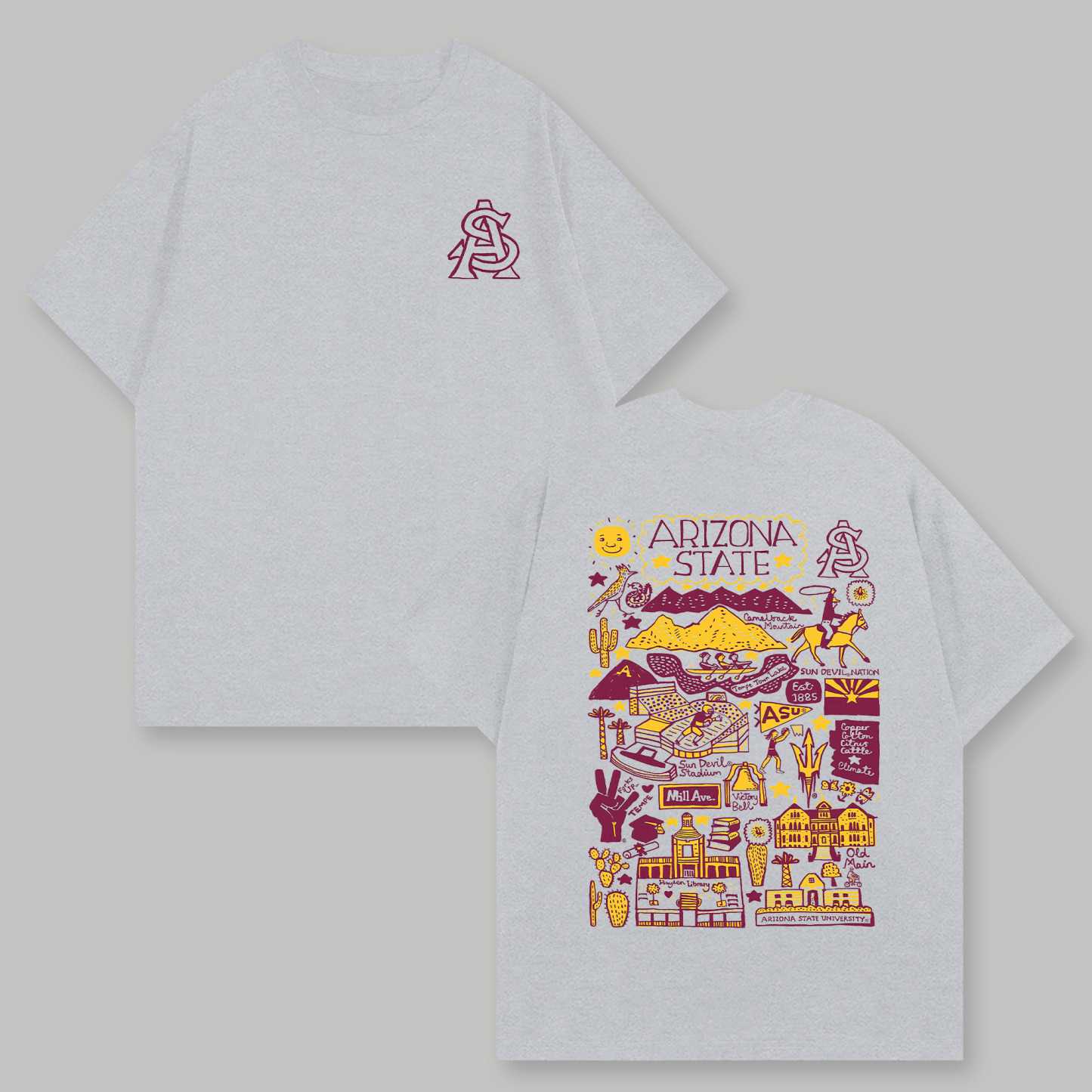Arizona State University Printed Oversized Unisex T-shirts Image - 4