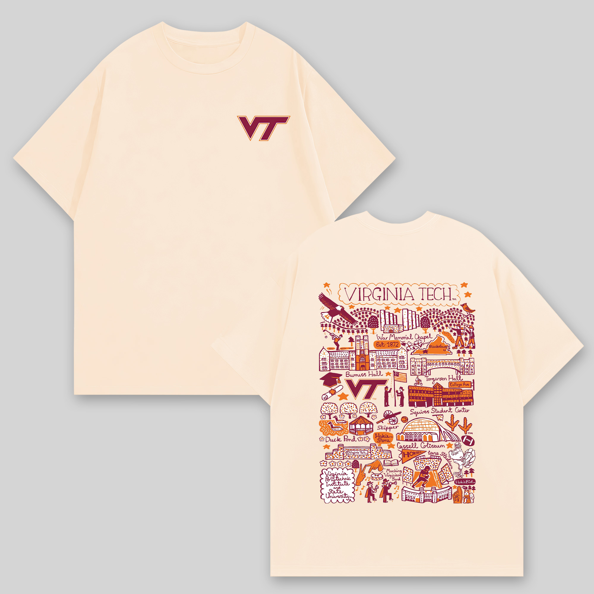 Virginia Tech Printed Oversized Unisex T-shirts Image - 3