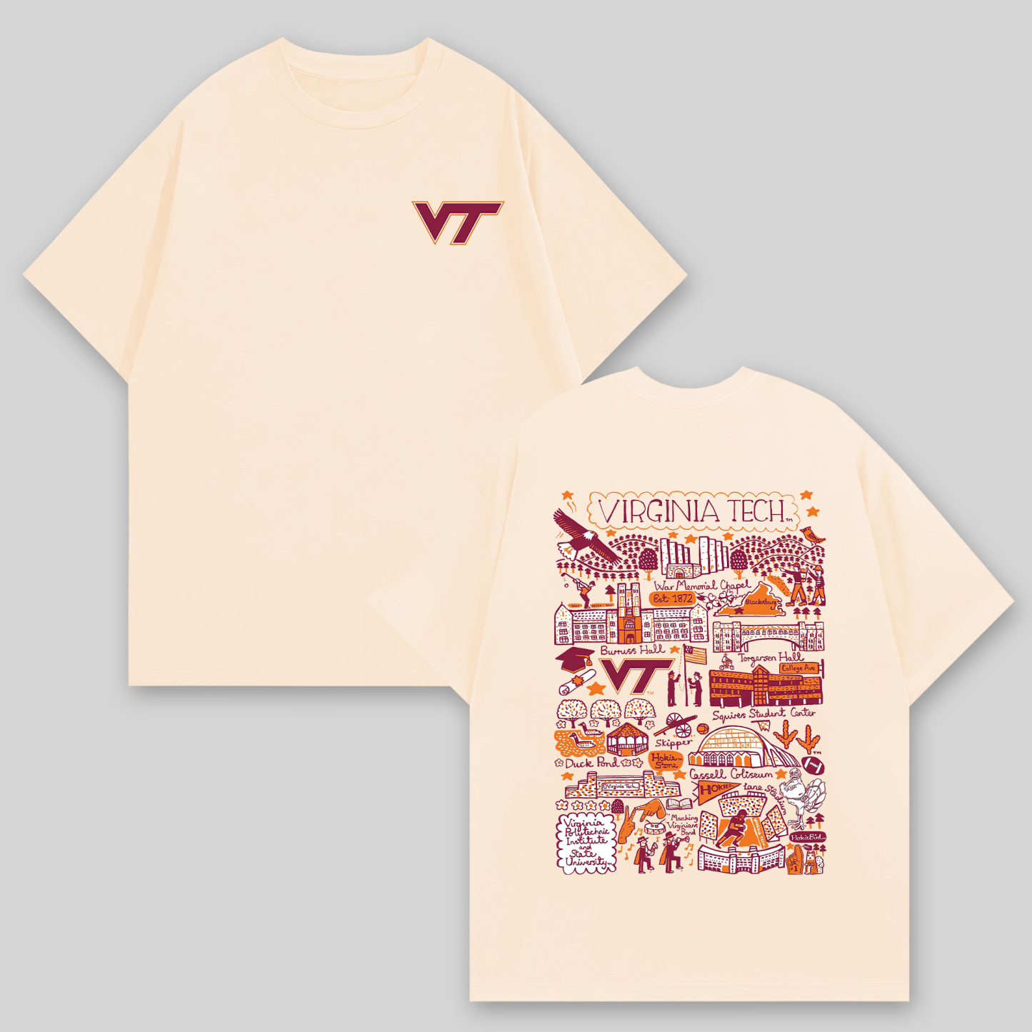 Virginia Tech Printed Oversized Unisex T-shirts Image - 3