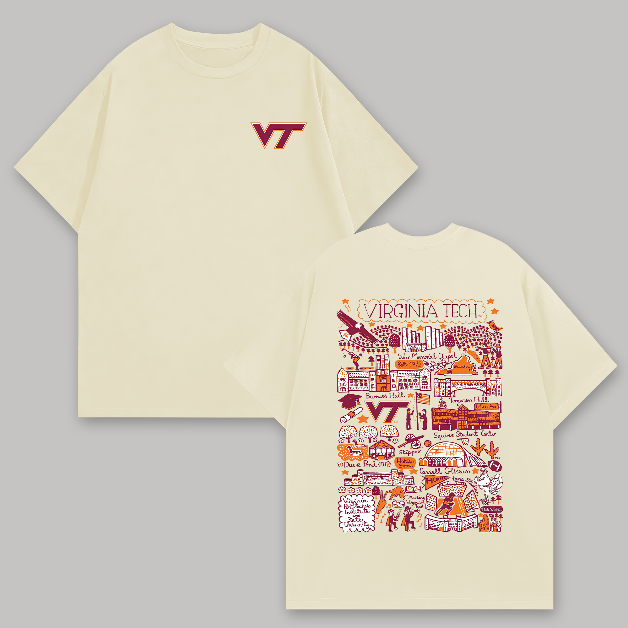 Virginia Tech Printed Oversized Unisex T-shirts Image - 2