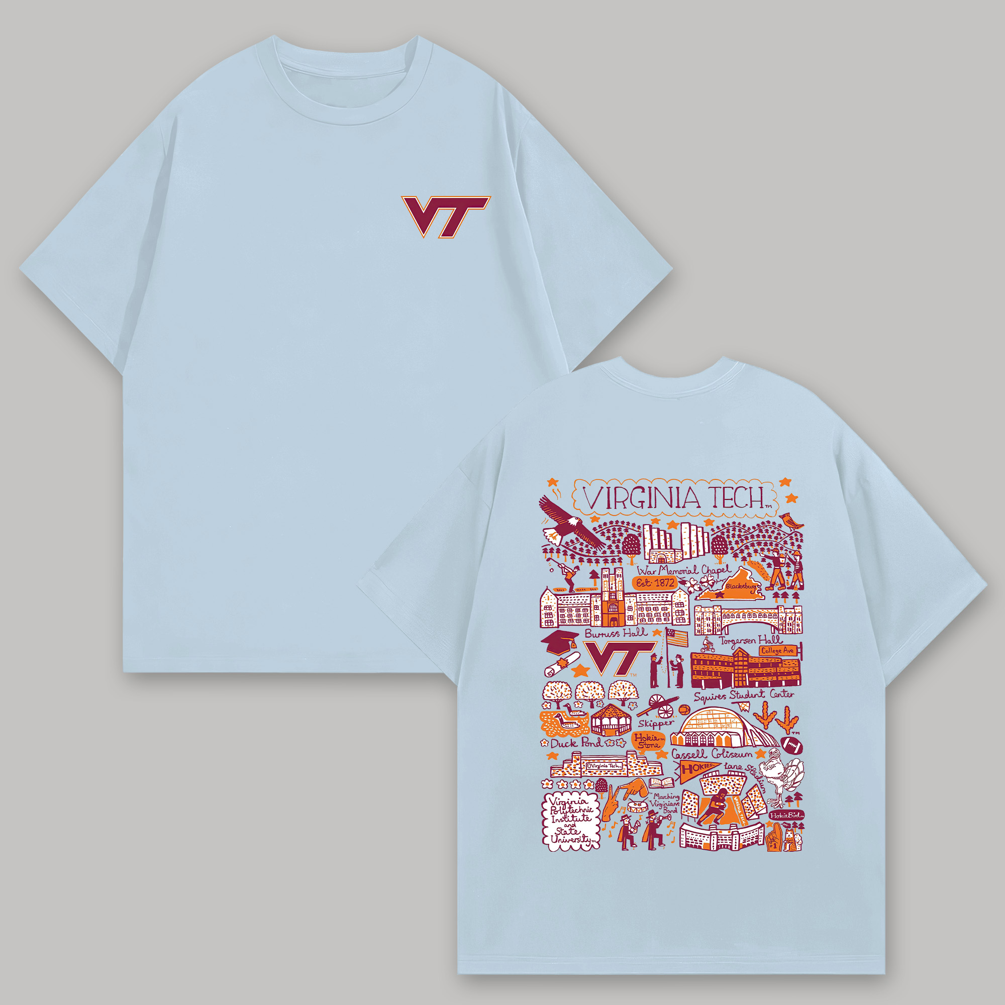 Virginia Tech Printed Oversized Unisex T-shirts Image - 5