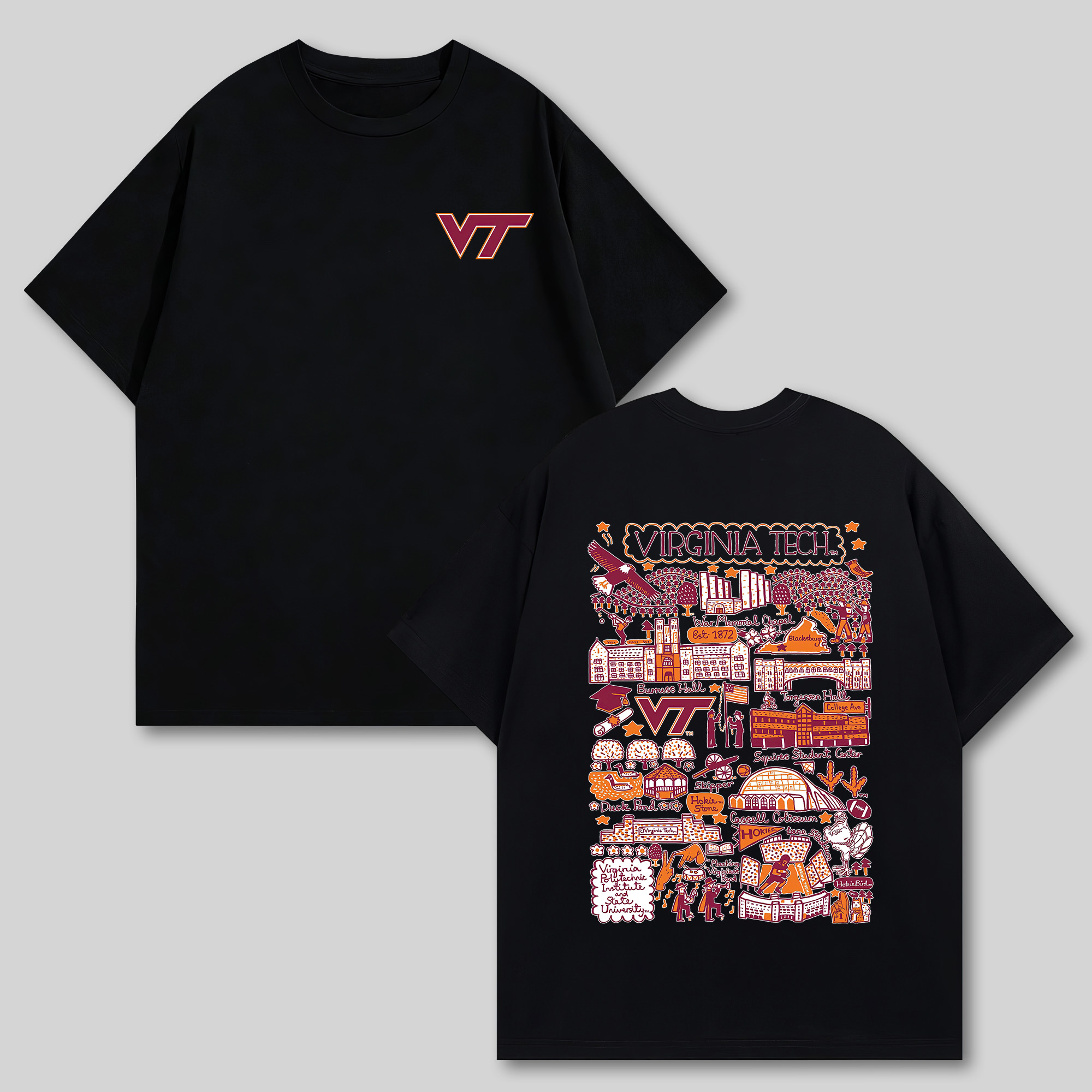 Virginia Tech Printed Oversized Unisex T-shirts Image - 6