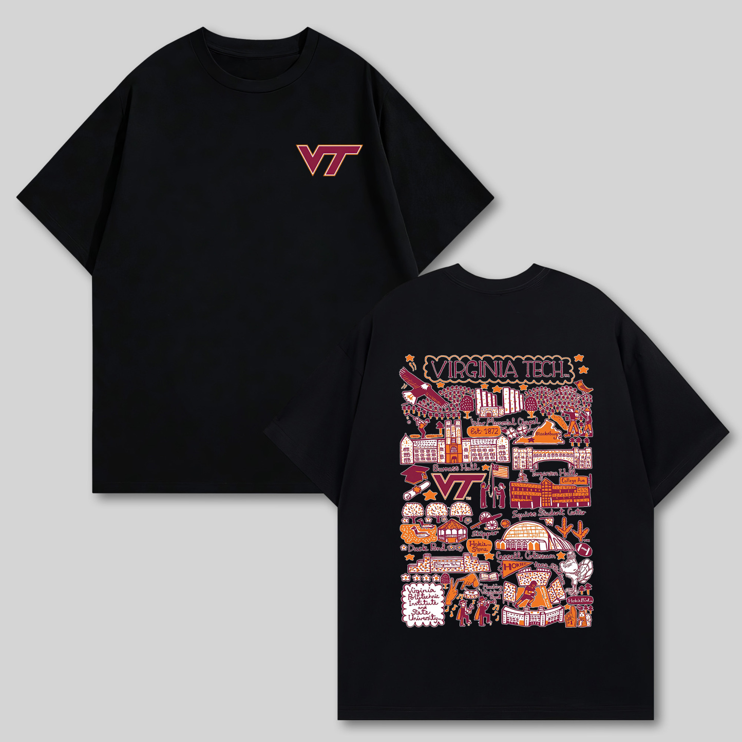 Virginia Tech Printed Oversized Unisex T-shirts Image - 6