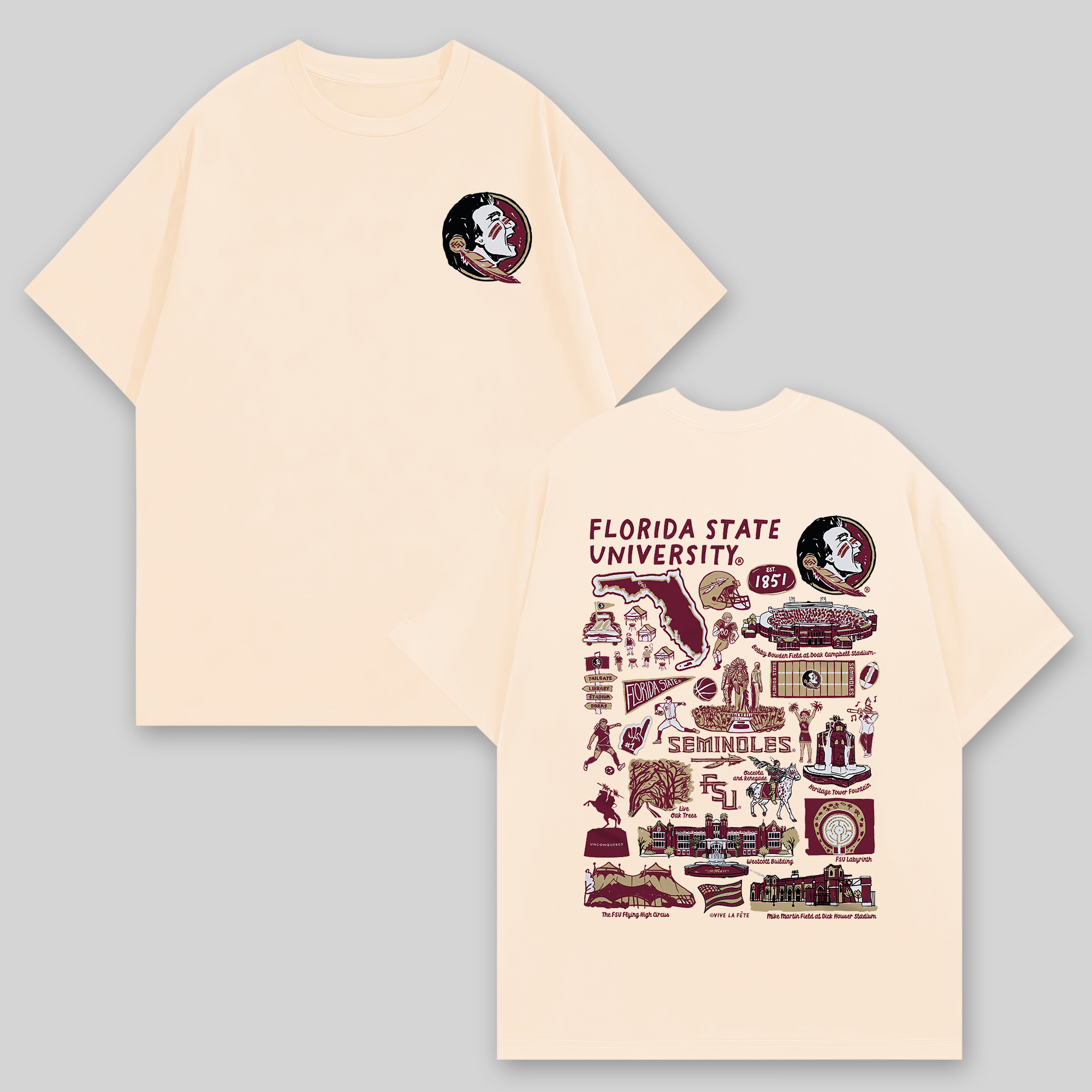 Florida State University Printed Oversized Unisex T-shirts Image - 4