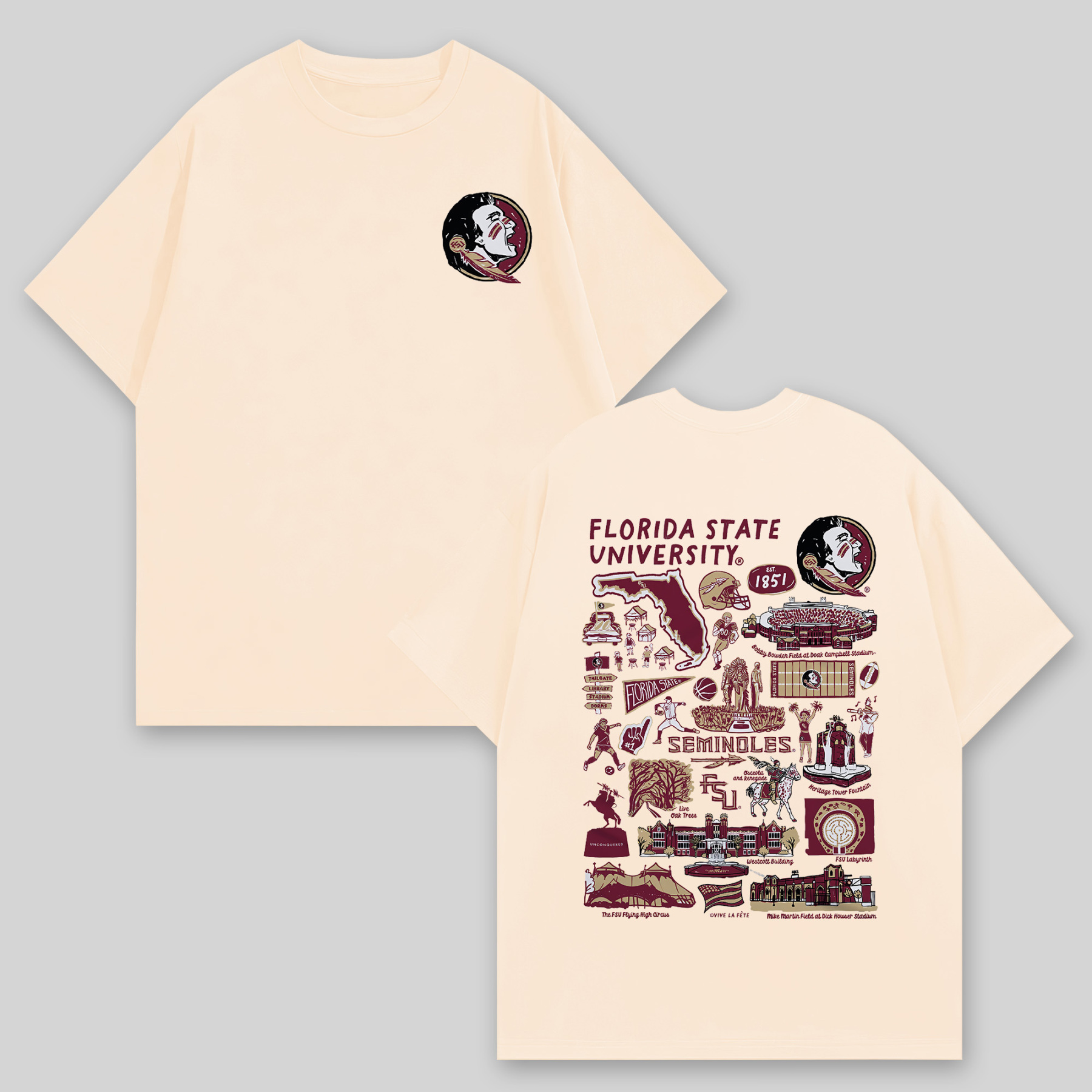Florida State University Printed Oversized Unisex T-shirts Image - 4