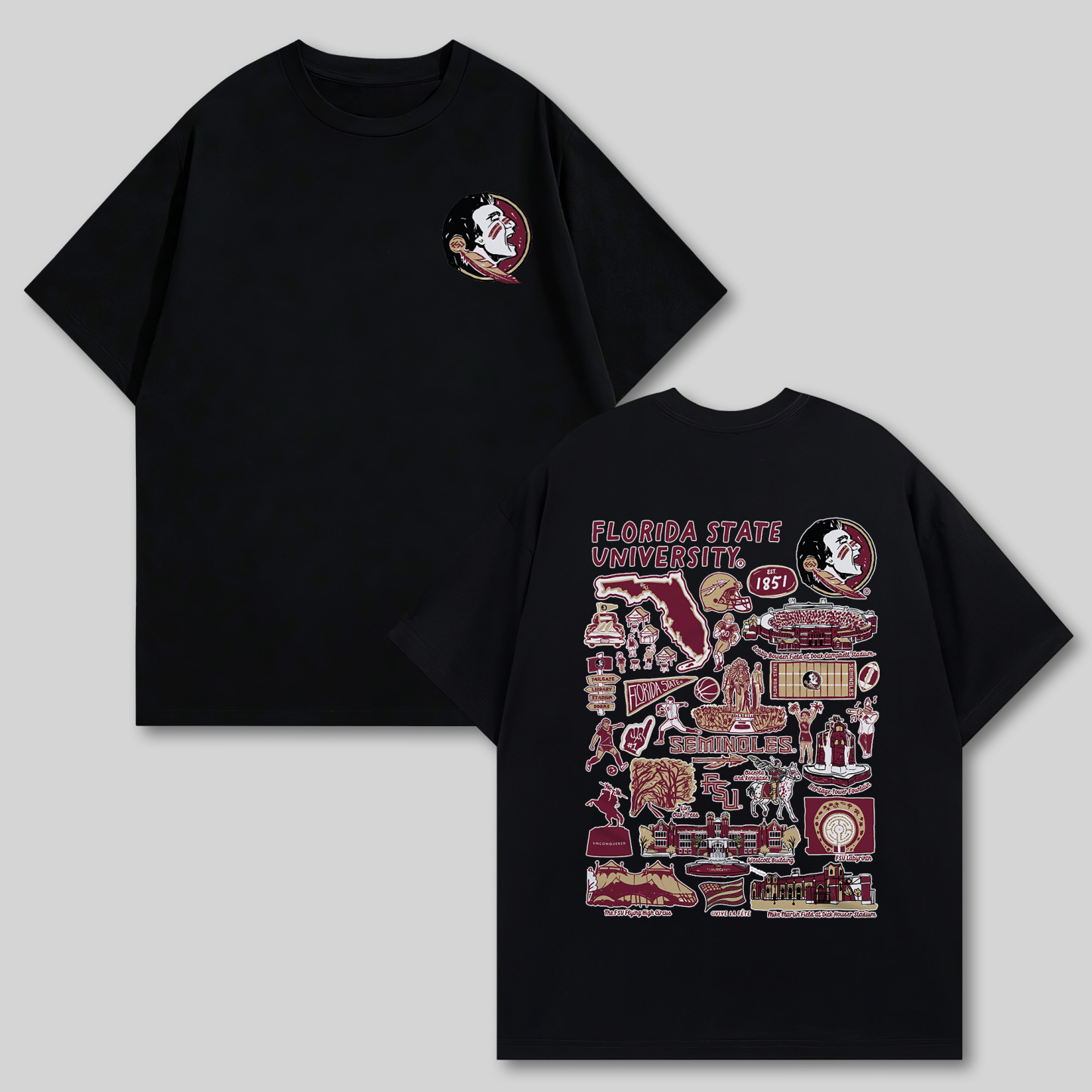 Florida State University Printed Oversized Unisex T-shirts Image - 5