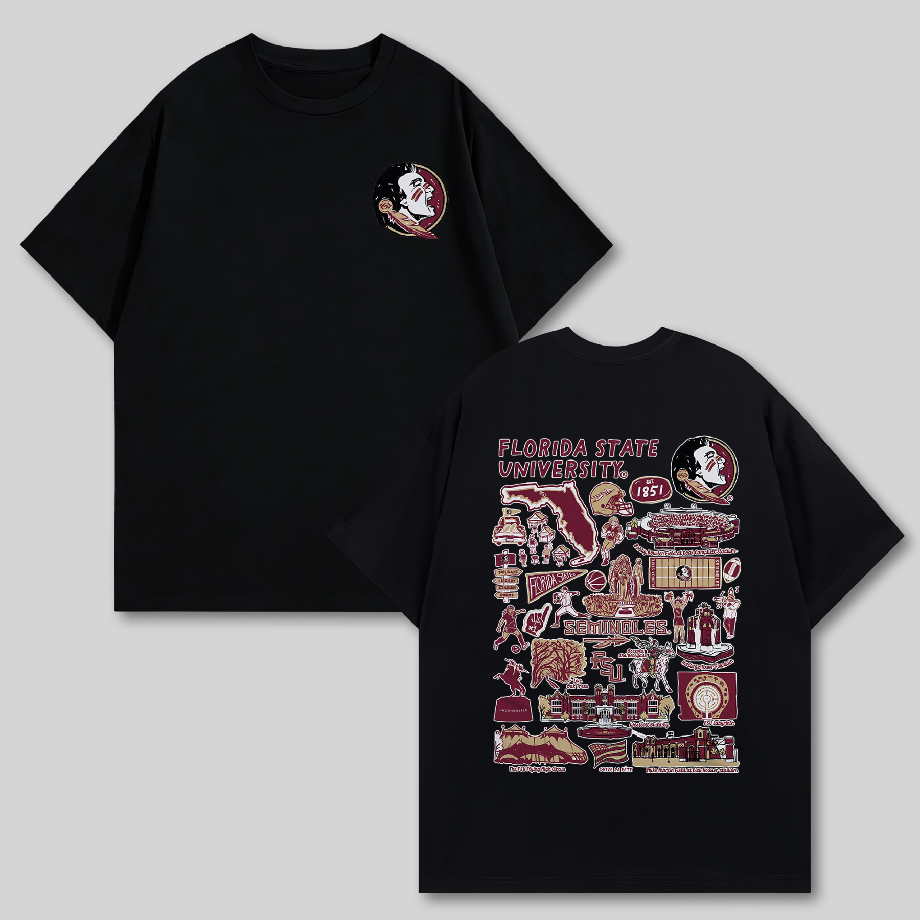 Florida State University Printed Oversized Unisex T-shirts Image - 5