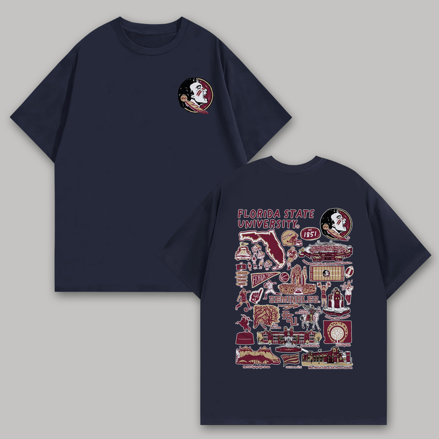 Florida State University Printed Oversized Unisex T-shirts Image - 6