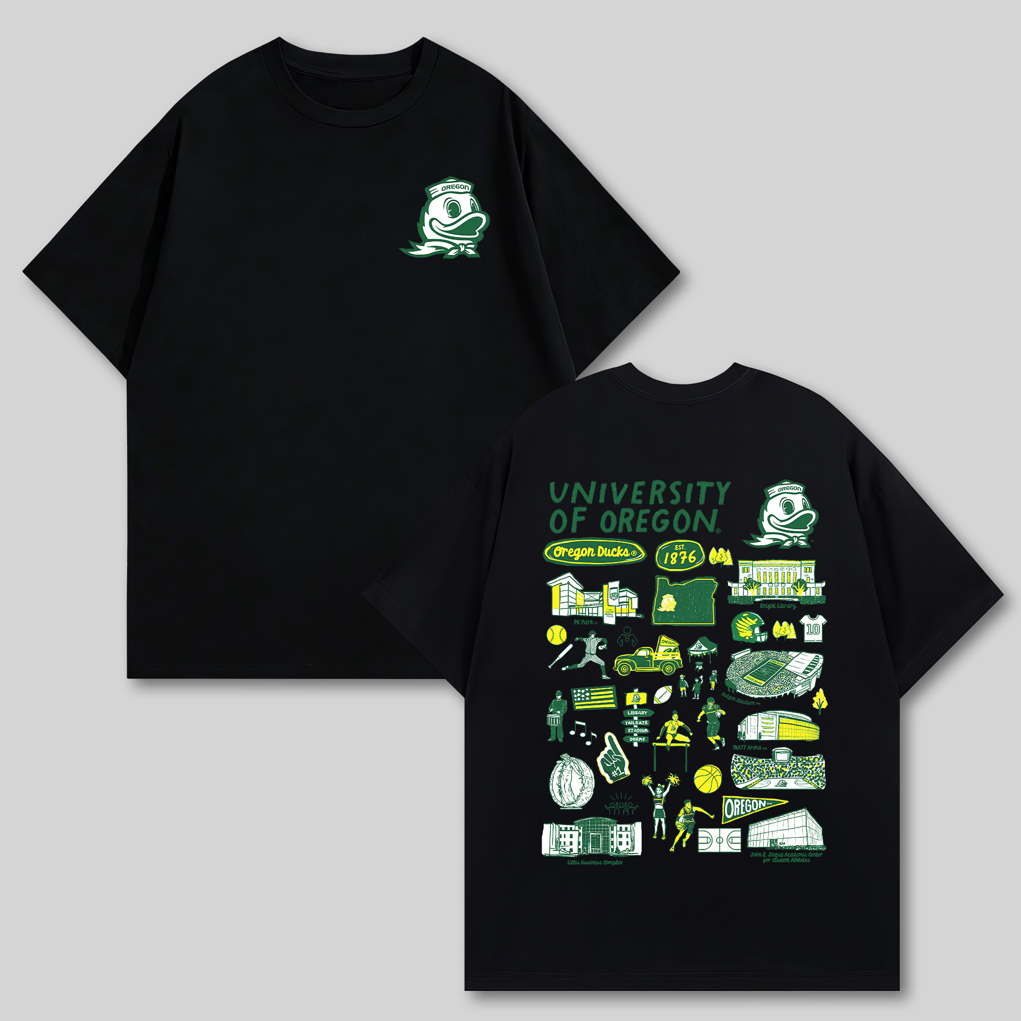 University of Oregon Printed Oversized Unisex T-shirts Image - 6