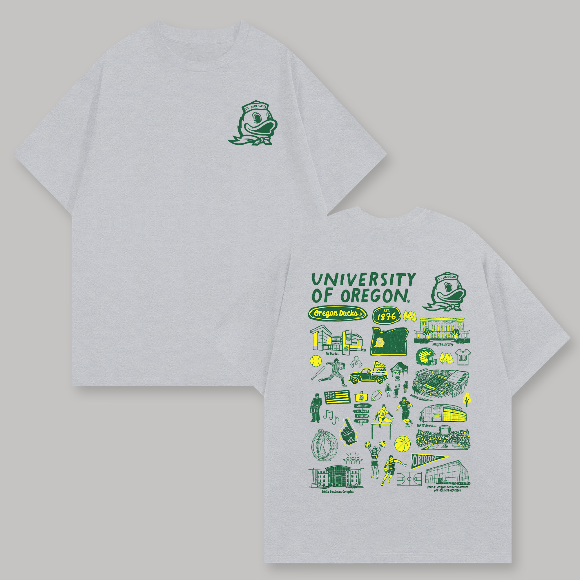 University of Oregon Printed Oversized Unisex T-shirts Image - 4
