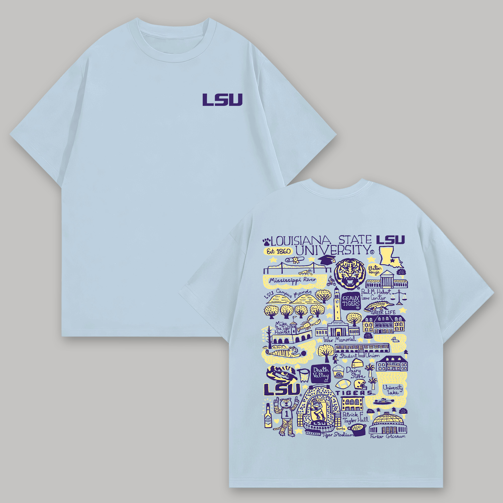 Louisiana State University Printed Oversized Unisex T-shirts Image - 5