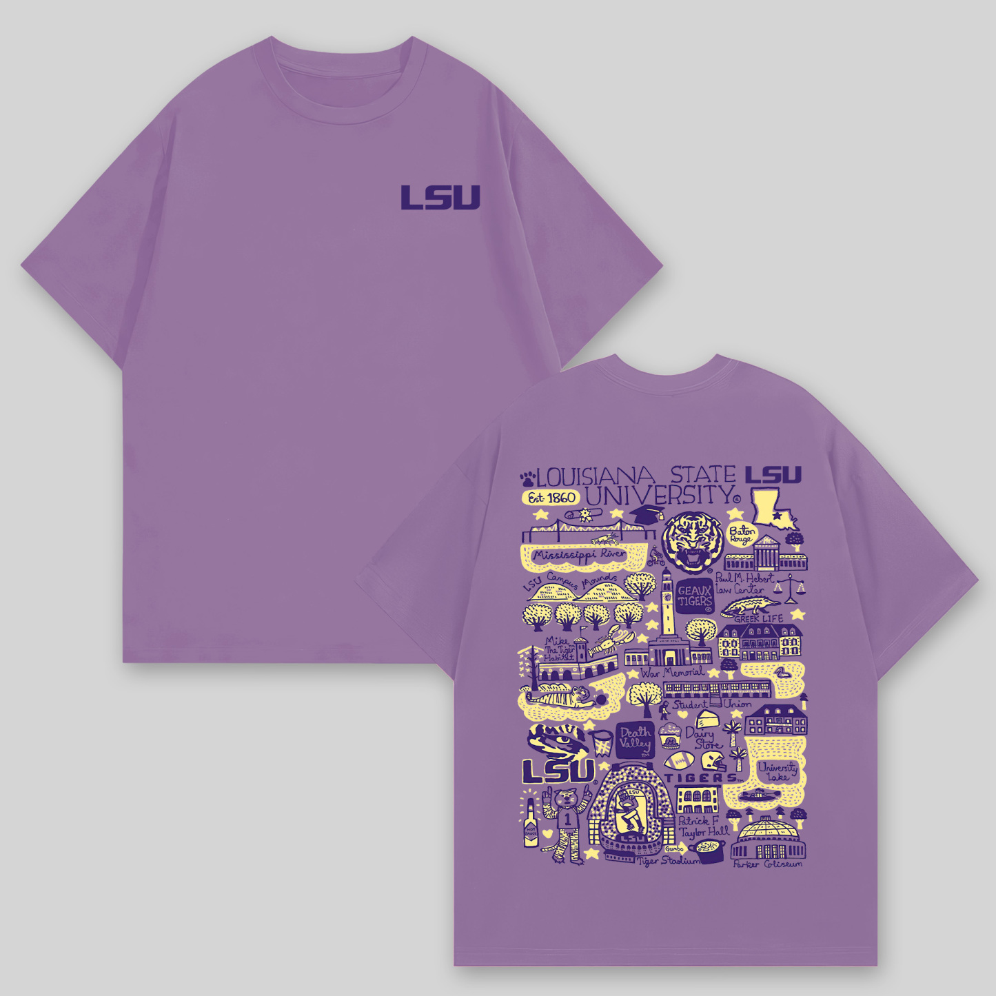 Louisiana State University Printed Oversized Unisex T-shirts Image - 4