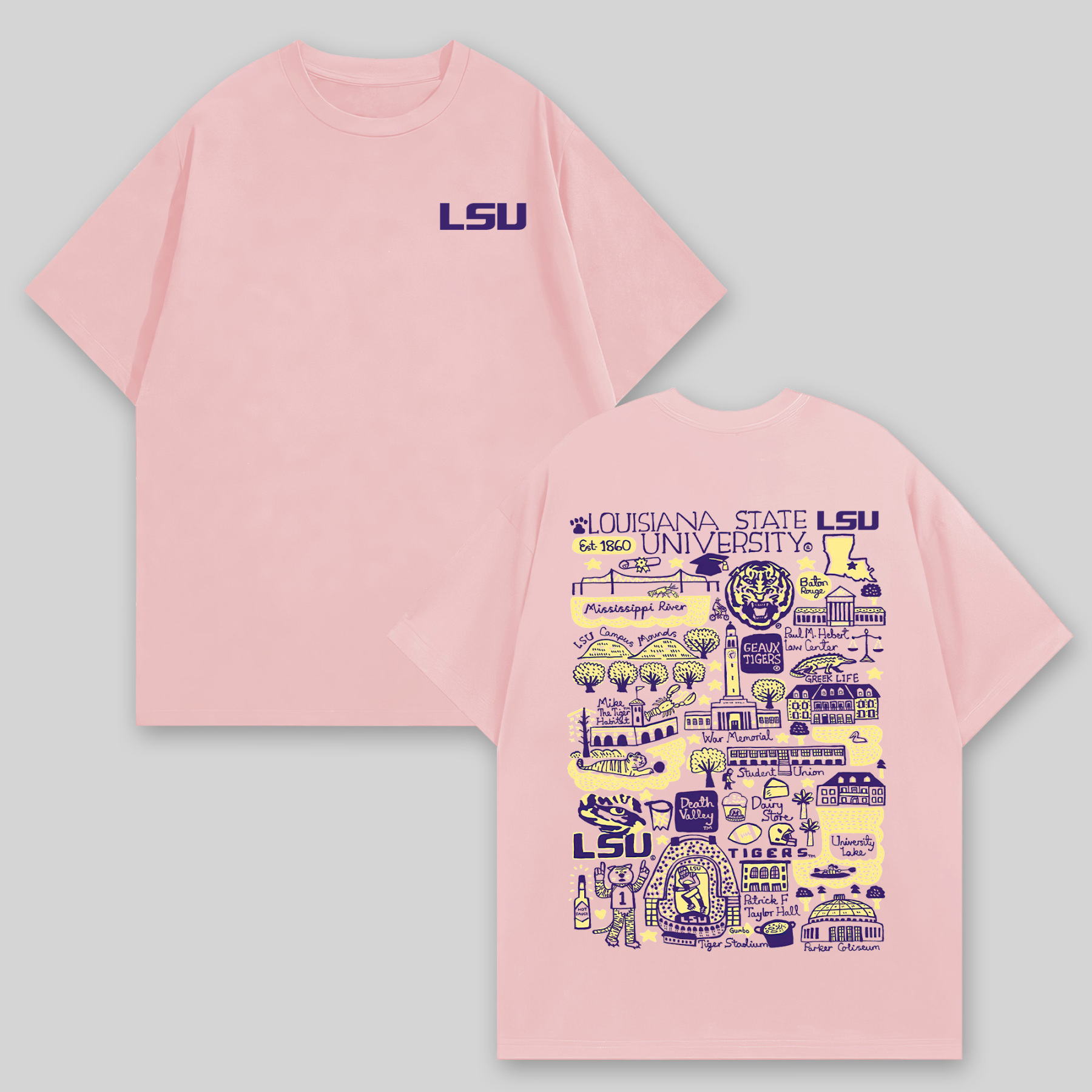 Louisiana State University Printed Oversized Unisex T-shirts Image - 6