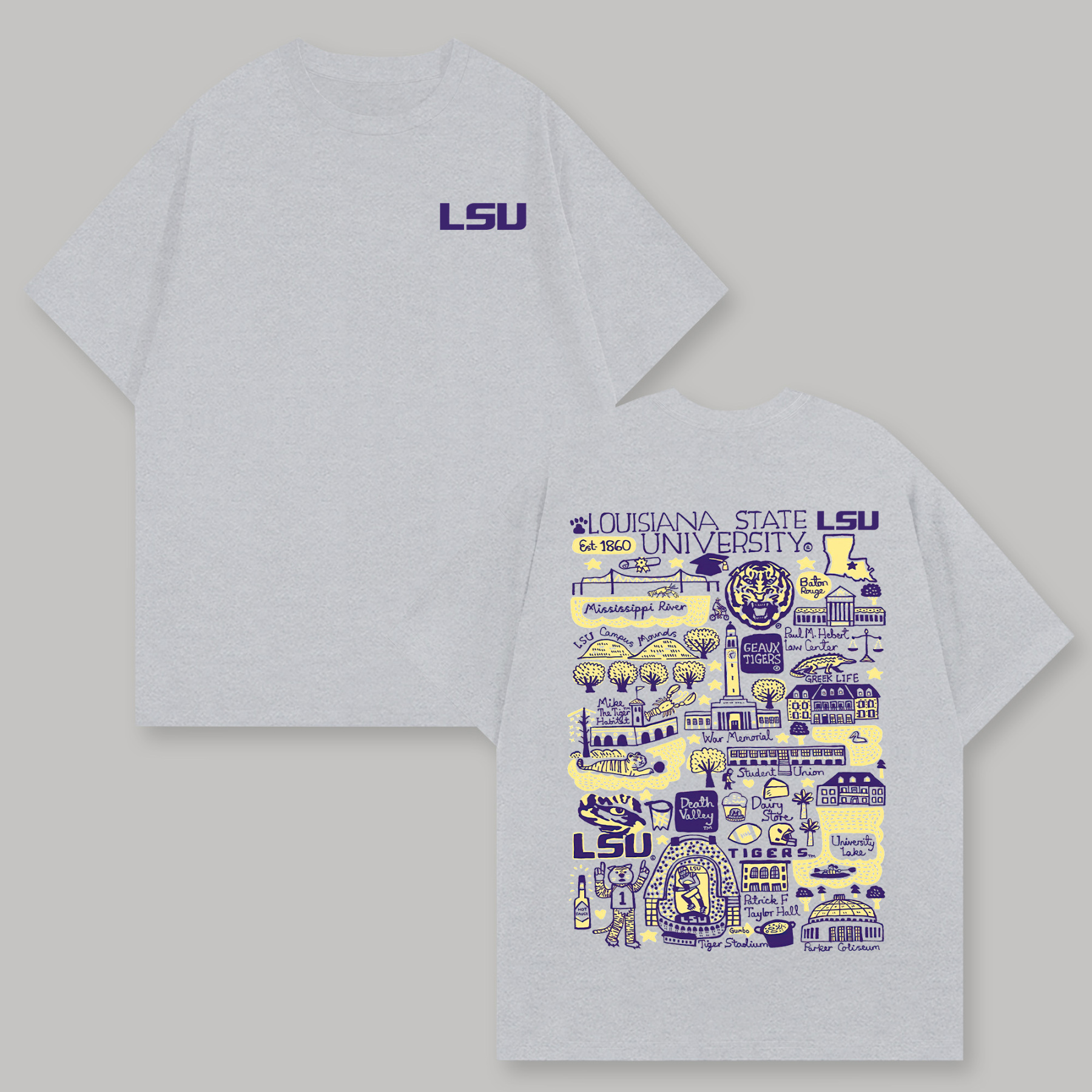 Louisiana State University Printed Oversized Unisex T-shirts Image - 7