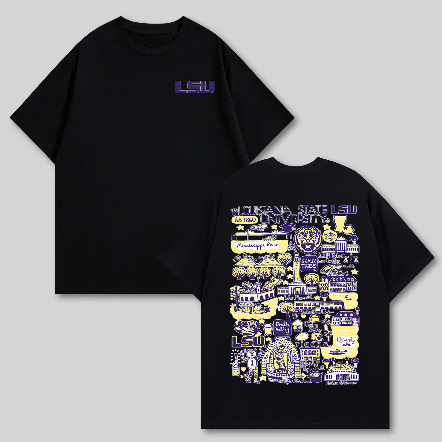 Louisiana State University Printed Oversized Unisex T-shirts Image - 8